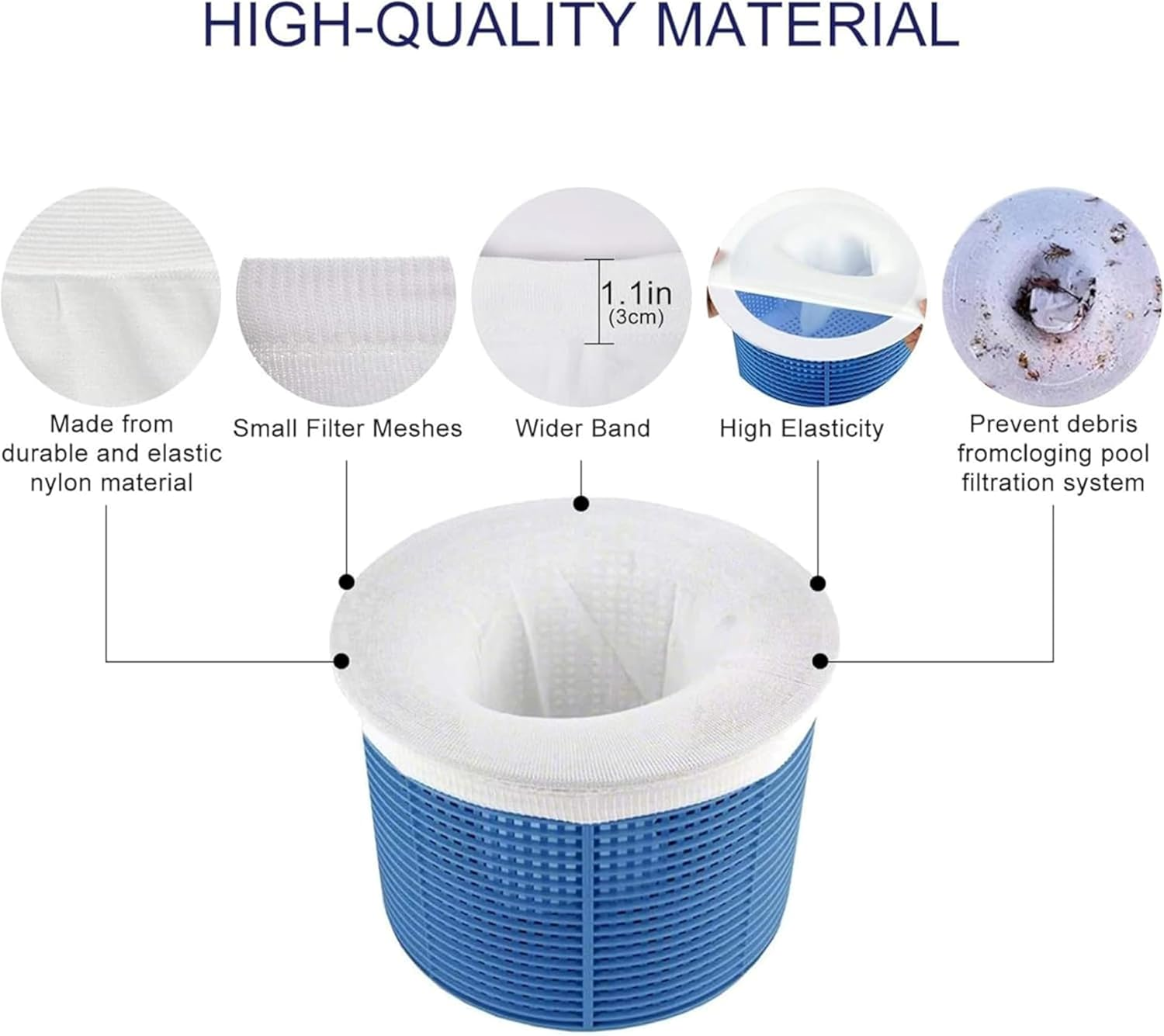 30-Pack Reusable Pool Skimmer Socks - Ultra-Fine Mesh Filter Socks for Effective Debris and Leaf Removal, Compatible with Skimmer Baskets (White)