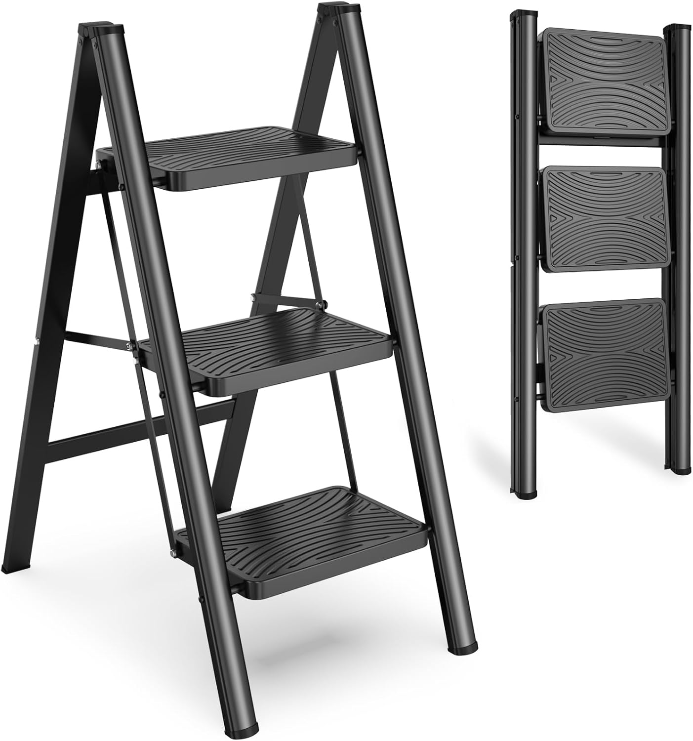 Hbtower Step Ladder 3 Step Folding, Small Step Stool for Adults, Closet Step Stool Lightweight Kitchen Ladder 3 Step Ladder with Anti-Slip Wide Pedals, Black image number 5