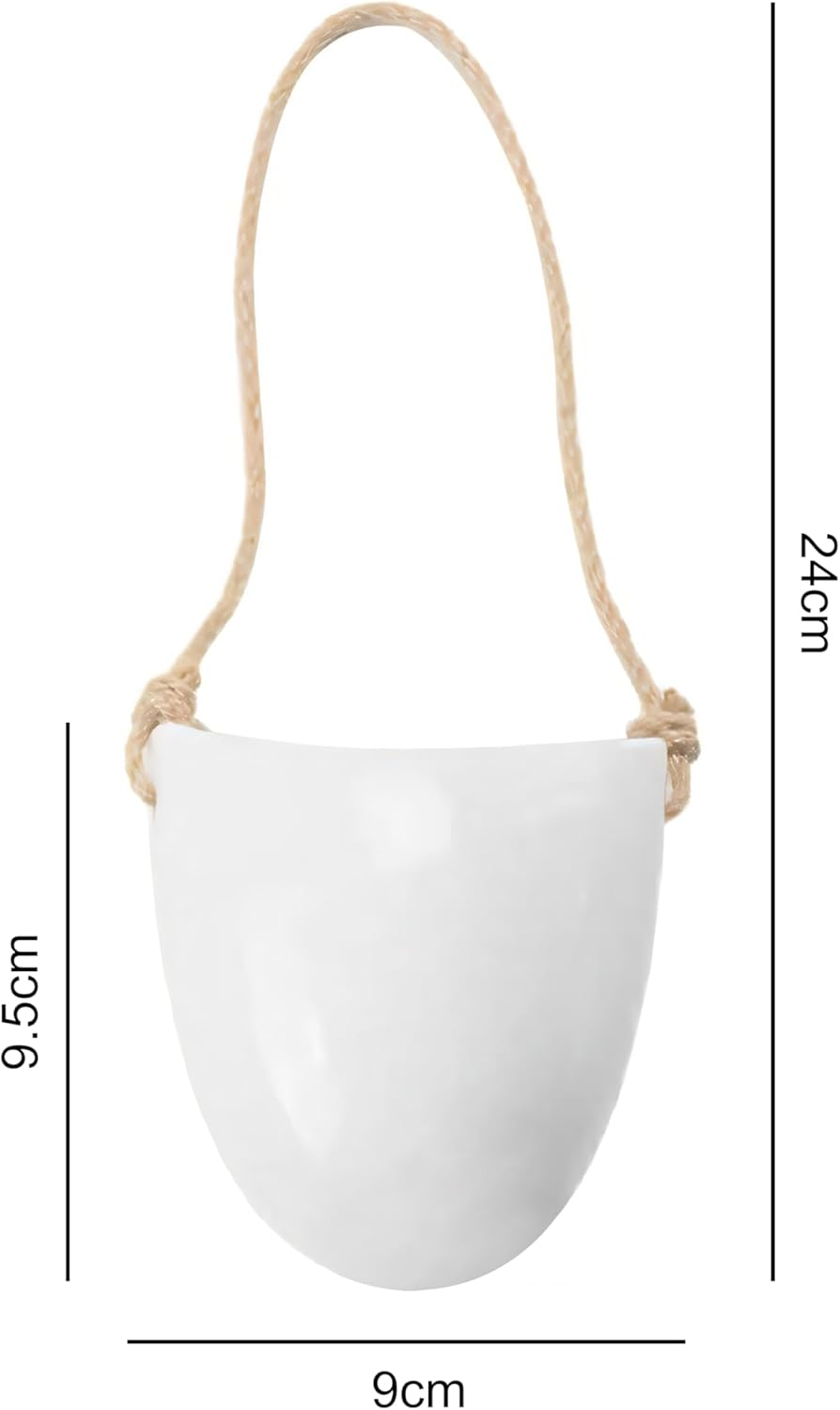 ONEIN Wall Planters Hanging Ceramic Plant Pots 2 Pieces, Hanging Planter Wall Decoration for Indoors, Balcony and Garden - White (Matte) image number 2