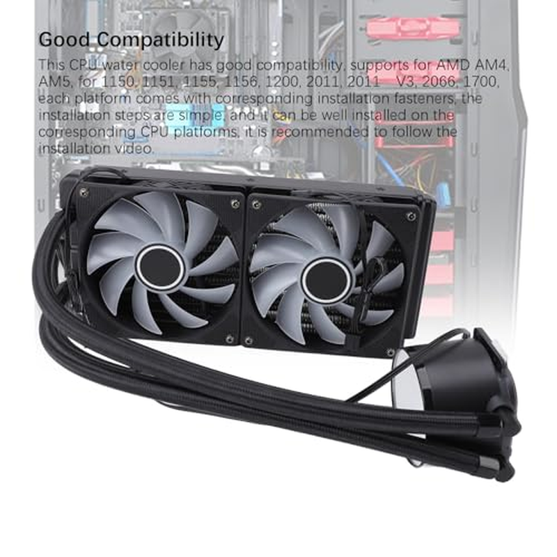 240Mm CPU Liquid Cooler, CPU Water Cooler, Dual PWM 120Mm ARGB Water Cooler, AM4 AM5 Server Workstation Cooling Fan for 115X 1200, High Performance Pump image number 1