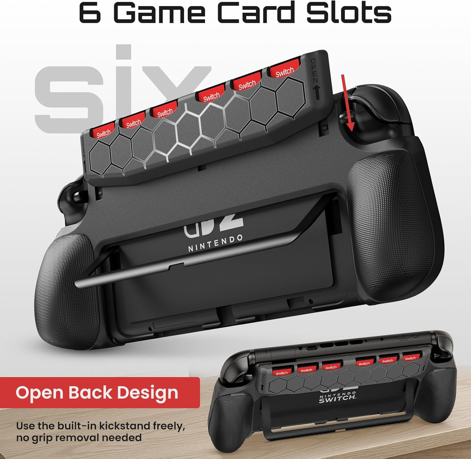THRAU Switch 2 Grip Case with 6 Game Card Slots for Nintendo Switch 2, Ergonomic Grip Case with Replaceable Grips Dockable, Perfect Accessories for Switch 2 Console image number 2