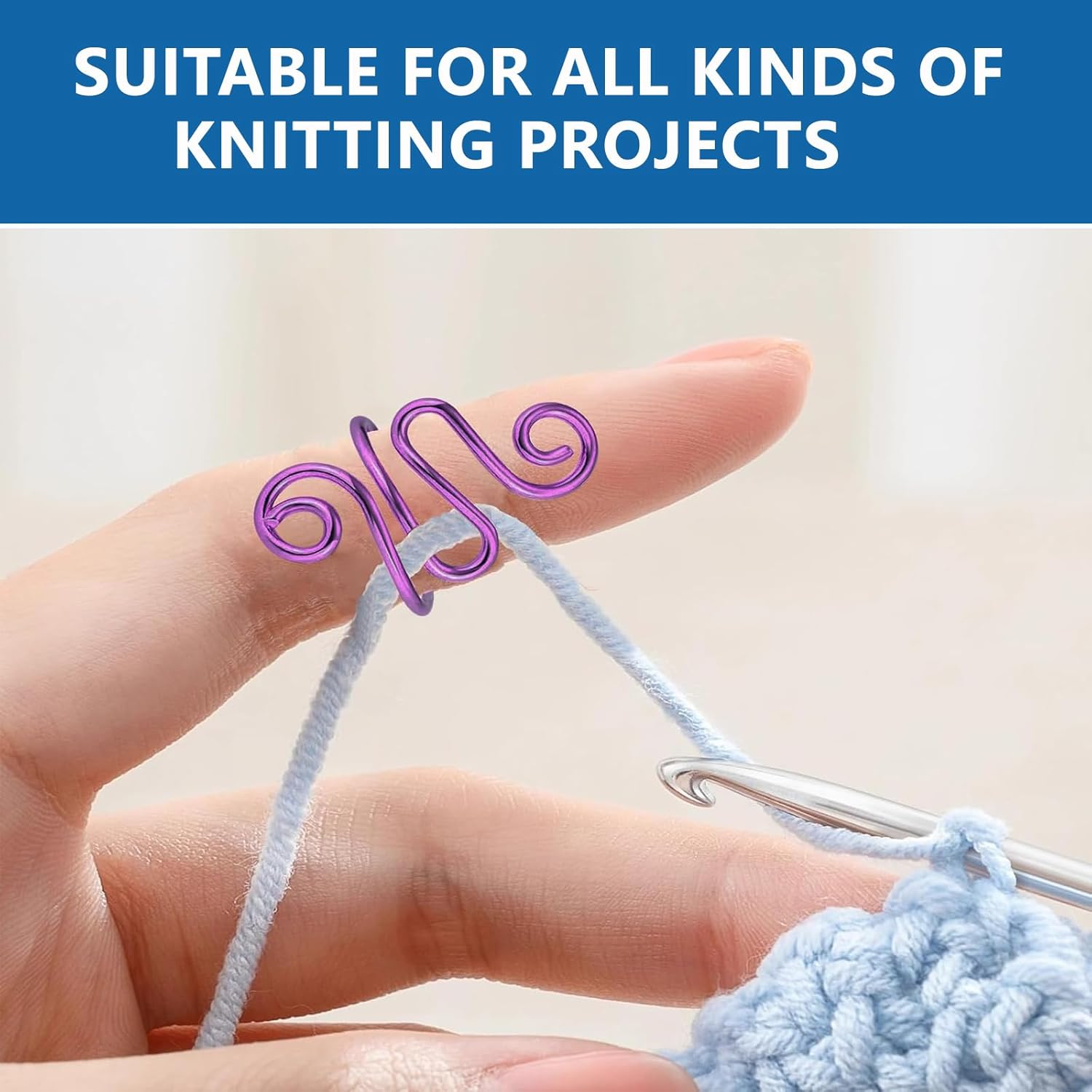 2Pcs Crochet Tension Rings for Crocheting, Adjustable Crochet Yarn Tension Ring, Crocheting Ring for Your Finger (Purple)