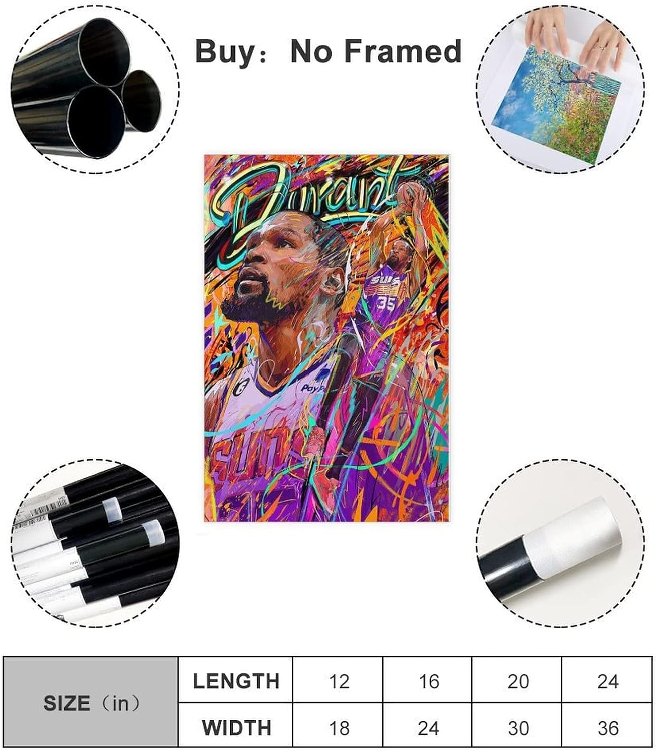 YANGGUANG Kevin Durant Poster Canvas Poster Bedroom Decor Sports Landscape Office Room Decor Gift Unframe: 12X18Inch(30X45Cm) - Kevin Durant Poster image number 5