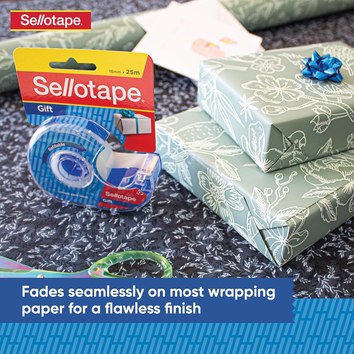 Sellotape&reg; Gift Tape with Dispenser, Semi-Matt Finish for Seamless Wrapping, Ideal for Gifts, Office & Home Use, Long-Lasting Adhesive 18Mm X 25M Roll image number 2