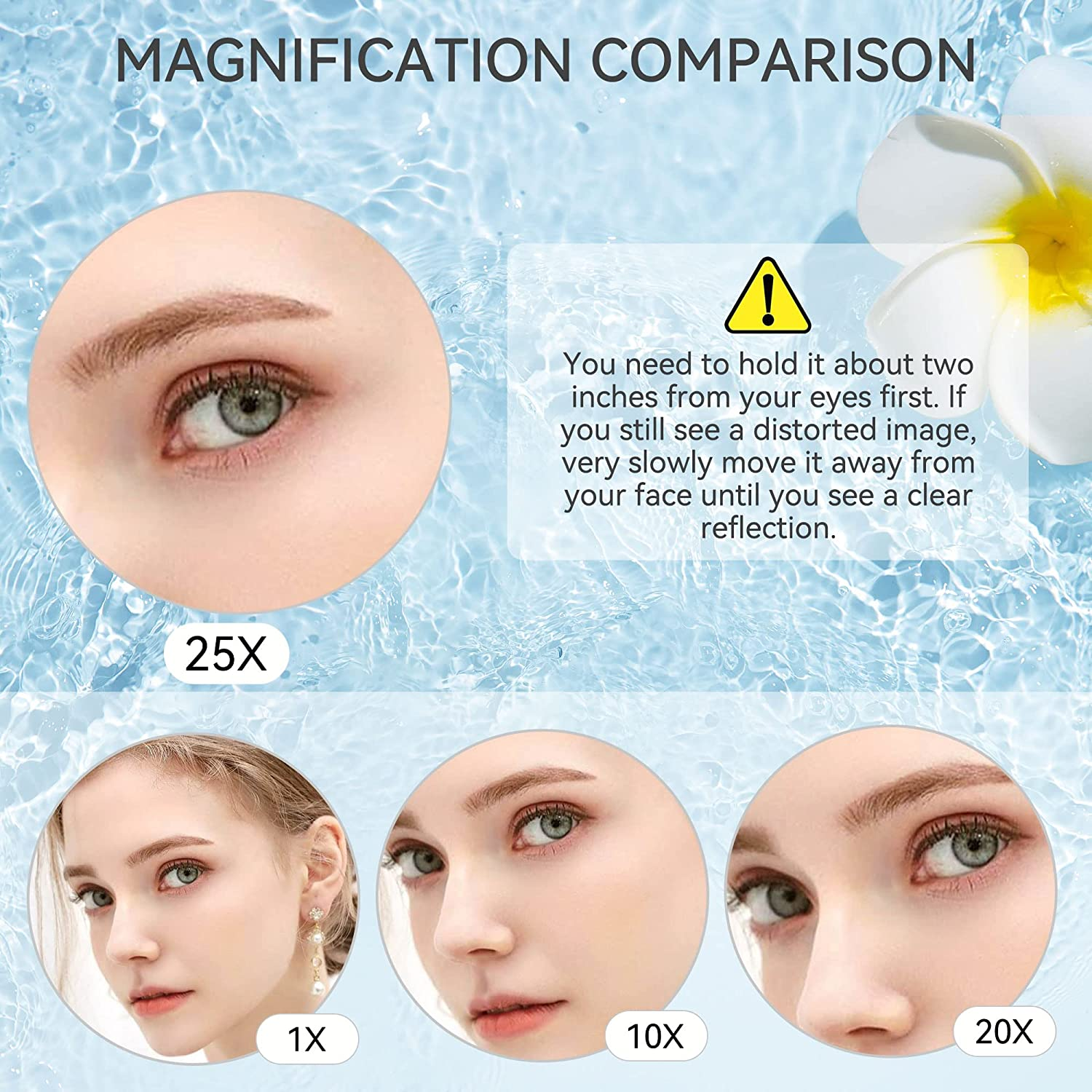 MIYADIVA Hand Mirror 25X Magnifying Mirror with Handle,Magnifying Makeup Mirror with Double Side 25X/1X Travel Makeup Mirror and 10X Magnifying Mirror Suction Cup for Eye Makeup image number 6