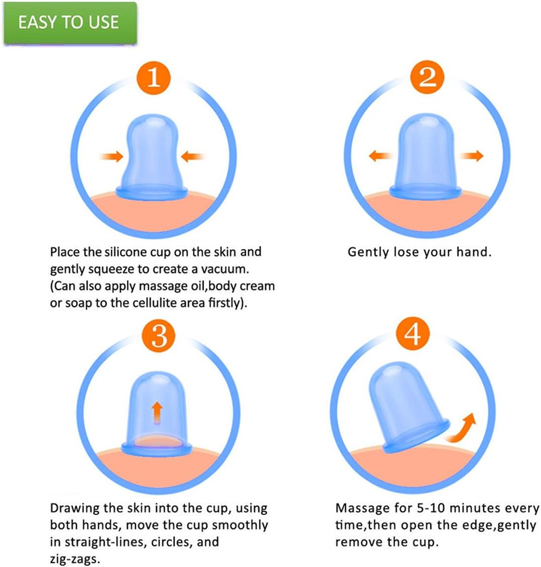 500-Miles anti Cellulite Cupping Therapy Set of 7 Silicone Vacuum Suticon Cups - Chinese Cupping Kit for Cellulite Body and Facial Massage Cupping Cup for Adults Home Use