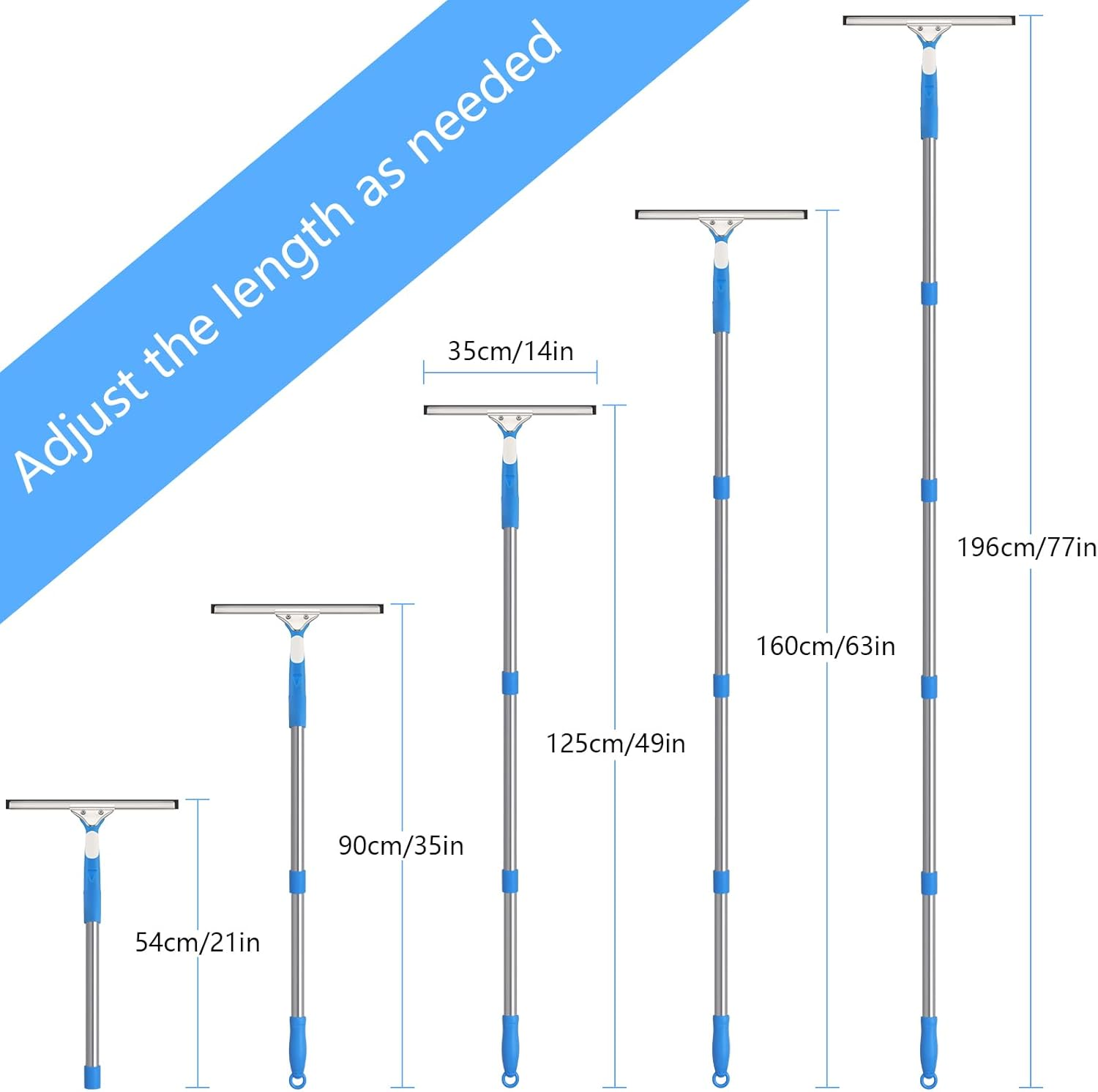 Mitclear Window Cleaning Kit with Extension Poles(77In), Window Cleaner Tool with 14&rsquo;&rsquo; Silicone Squeegee & Microfiber Scrubber, Professional Window Washing Equipment for Shower Glass Mirror Door Car