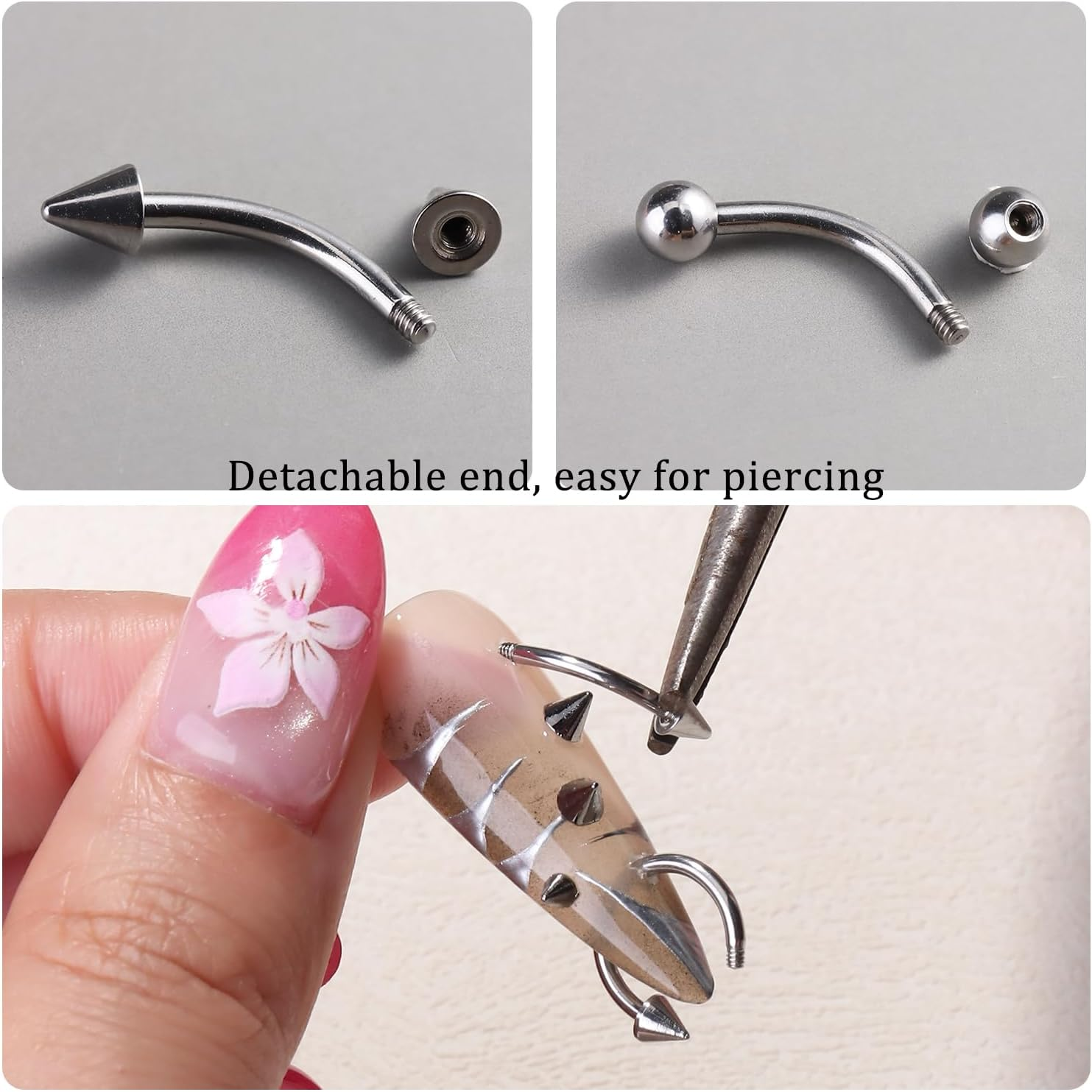 Fspronail Nail Piercing Charms, Black Silver Charms for Nails Metal Punk Goth Charm Cross Stud Rivet Spike Ring Piercing Jewelry Manicure Supplies Y2K Decoration DIY Craft (Silver Black 2) image number 1