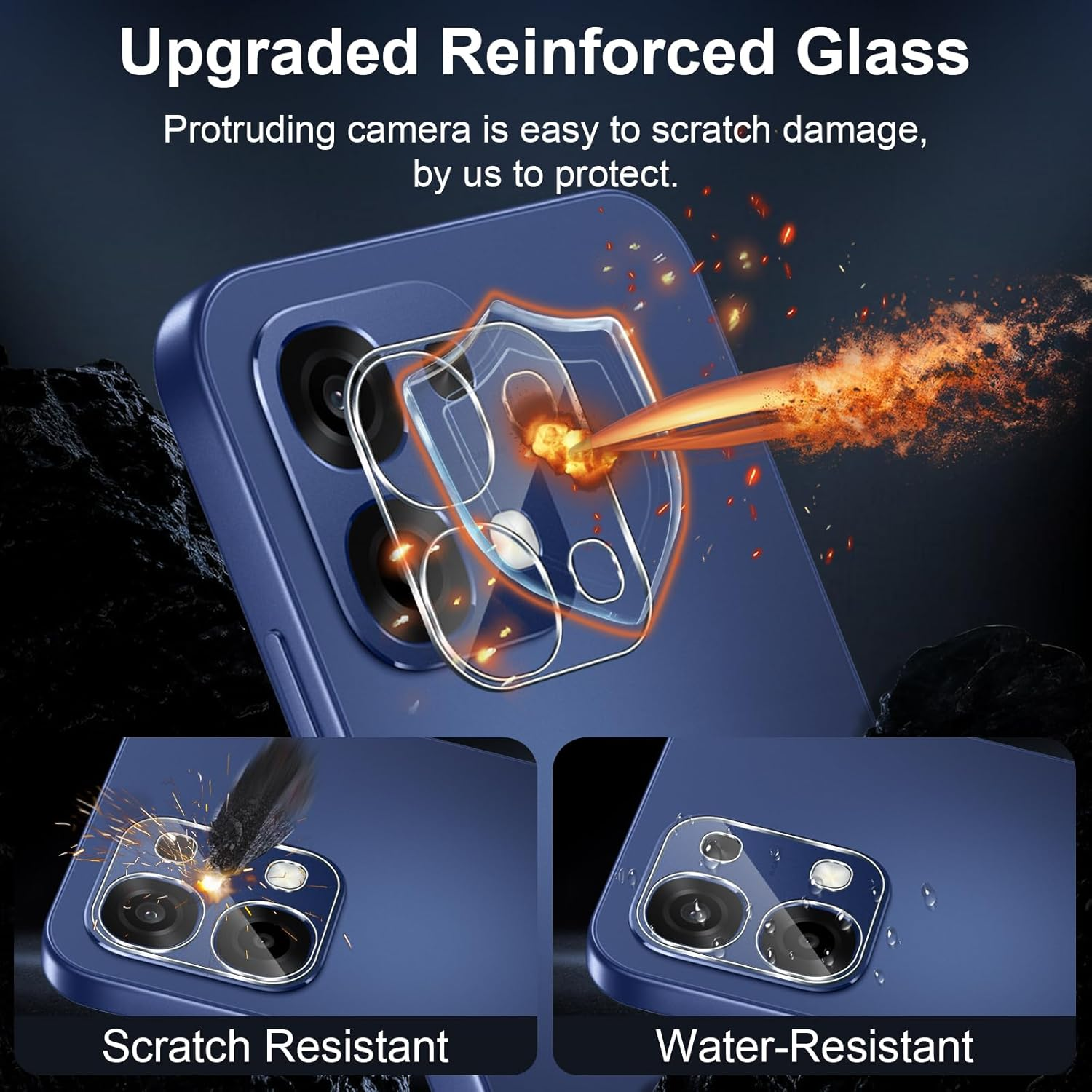 Funrae Screen Protector for OPPO A6 Pro 5G for Tempered Glass with Camera Protection, 2 Pieces 0.33 Mm 9H Hardness Film and 2 Pieces Ultra Clear Camera Protection, Anti-Scratch Screen Protector HD image number 1