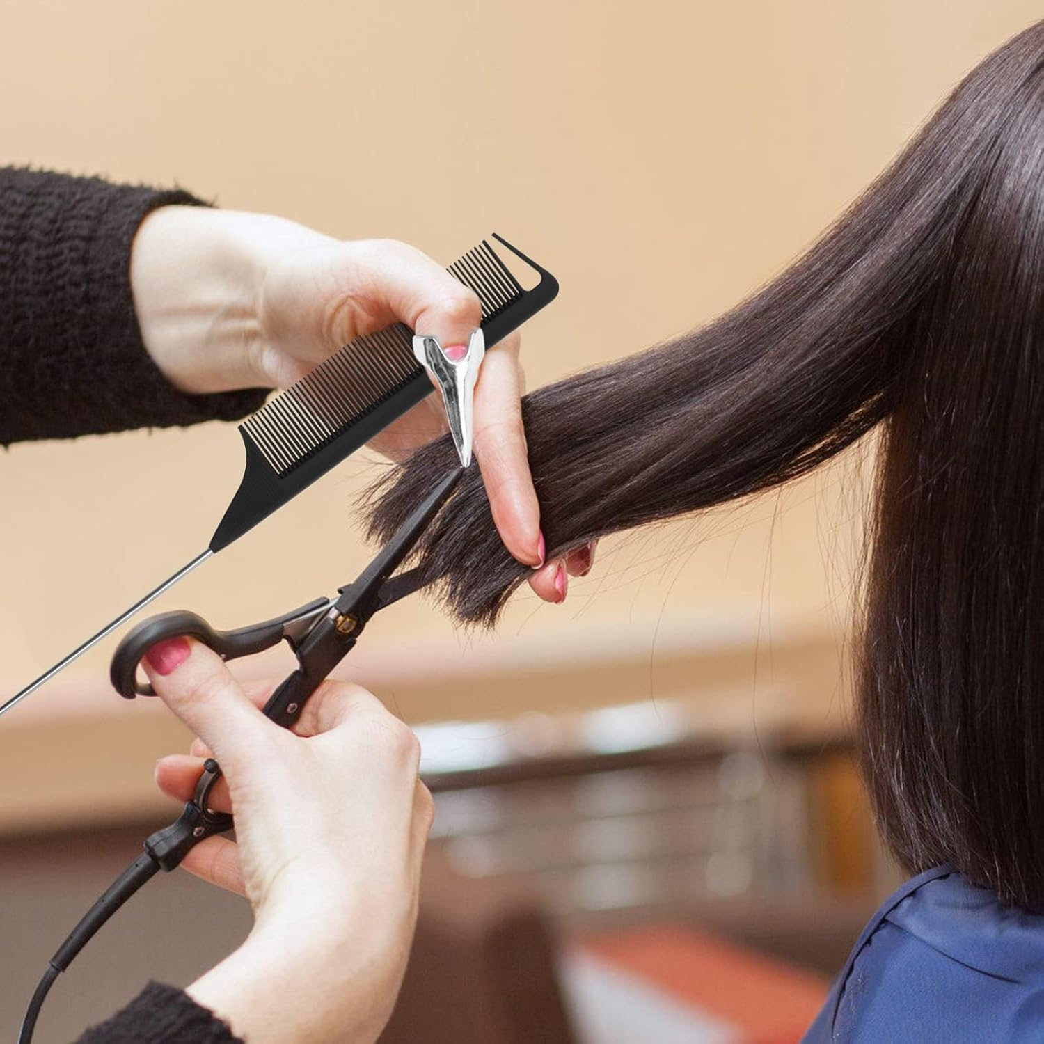 17 Pieces Hair Parting Tools Set, Sectioning Rings, Metal Combs, Clips and Magnetic Wrist Pin Holder for Braiding image number 1