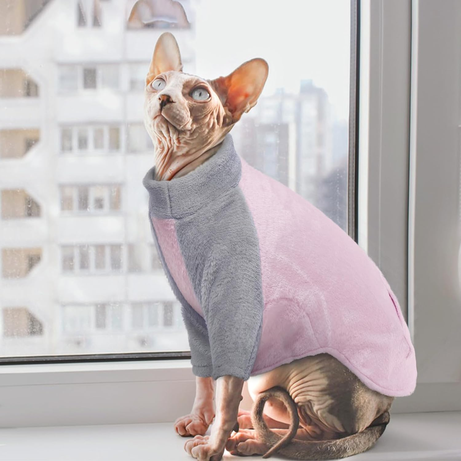 Cat Sweater, Cat Pullover Fleece Small Cat Sweater Sphynx Hairless Cat Clothes Kittens Winter Clothes Cat Apparel Cat Warm Vest Cat Pajamas Clothes(Pink, S) image number 4