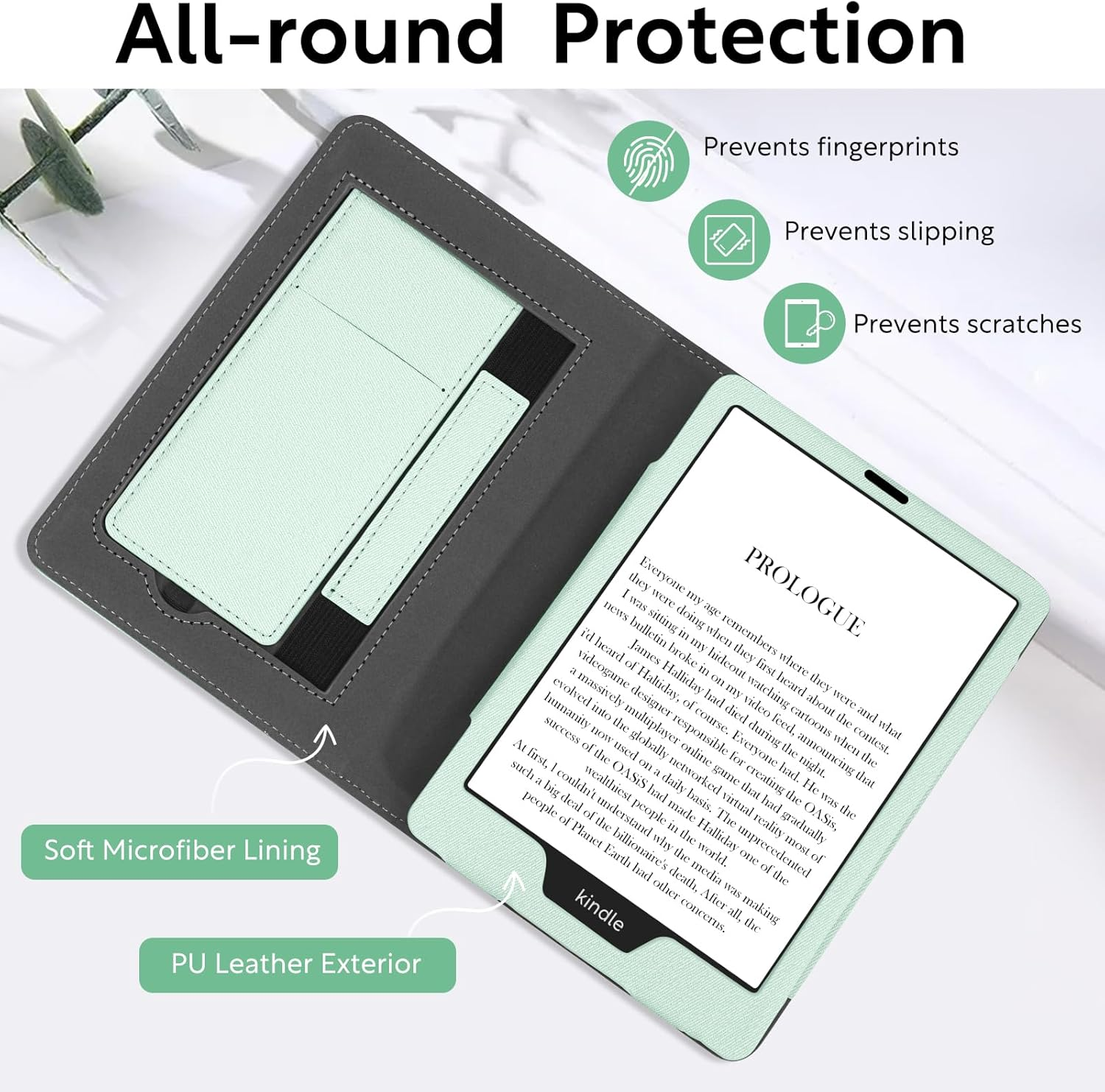 Slim Case for 7"/6.8" Kindle Paperwhite with Hand Strap(12Th/11Th Gen 2024/2021) and Kindle Colorsoft Signature Edition,Stand Cover and Card Slot,Premium PU Sleeve with Auto Wake/Sleep,Agave Green image number 2