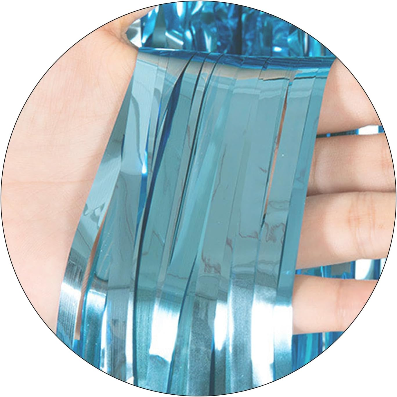 Haobase 2 Pack 3.28 Ft X 6.56 Ft Tinsel Foil Fringe Curtains, Metallic Foil Curtains Party Photo Backdrop for Wedding Birthday Party Baby Shower Graduation Decorations (Light Blue) image number 4