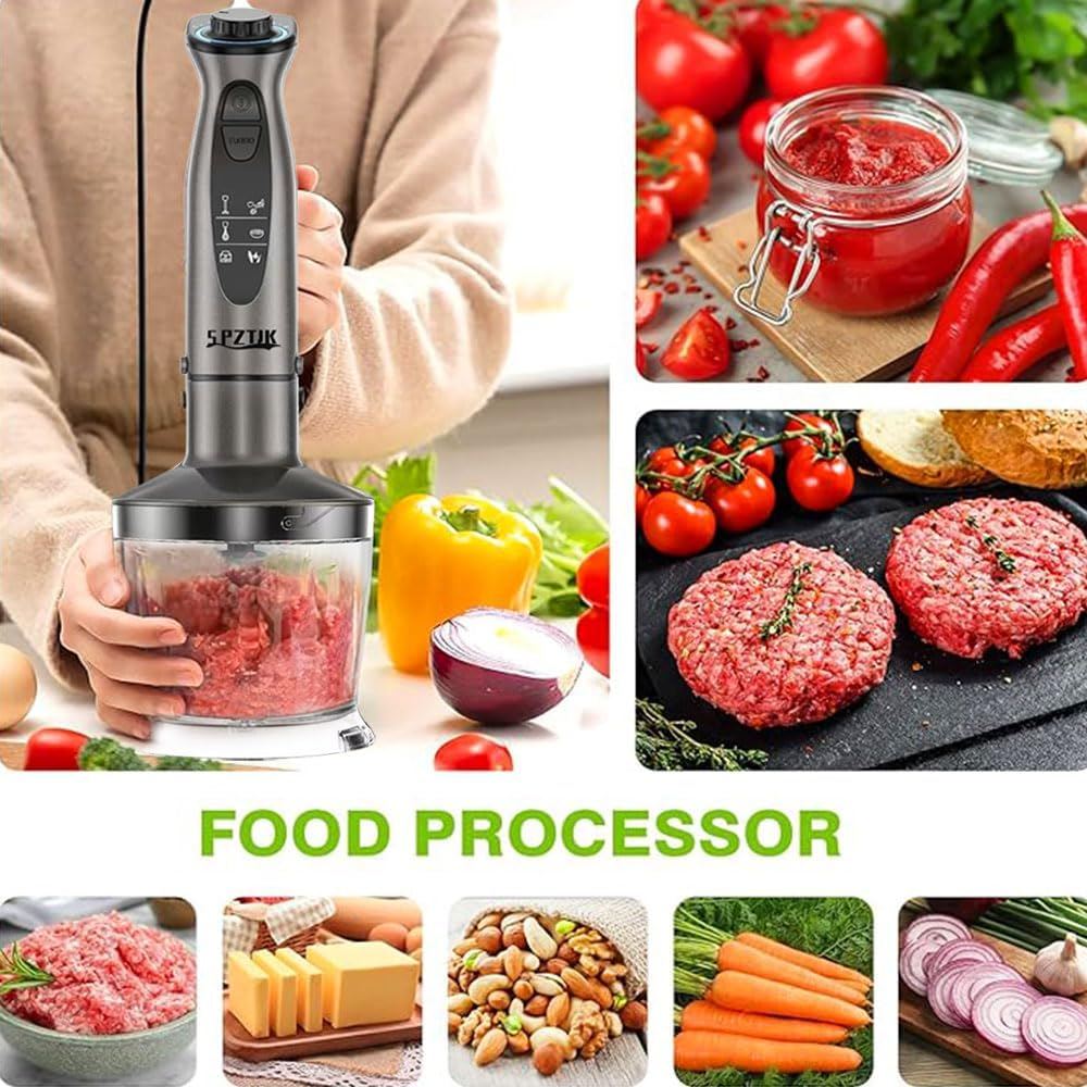 Hand Stick Blender, 7 in 1 Immersion Blender Handheld, 12 Speed Mode Handheld Blender Stainless Steel Blade, 600Ml Mixing Beaker, 500Ml Chopper, Whisk and Milk Frother image number 6