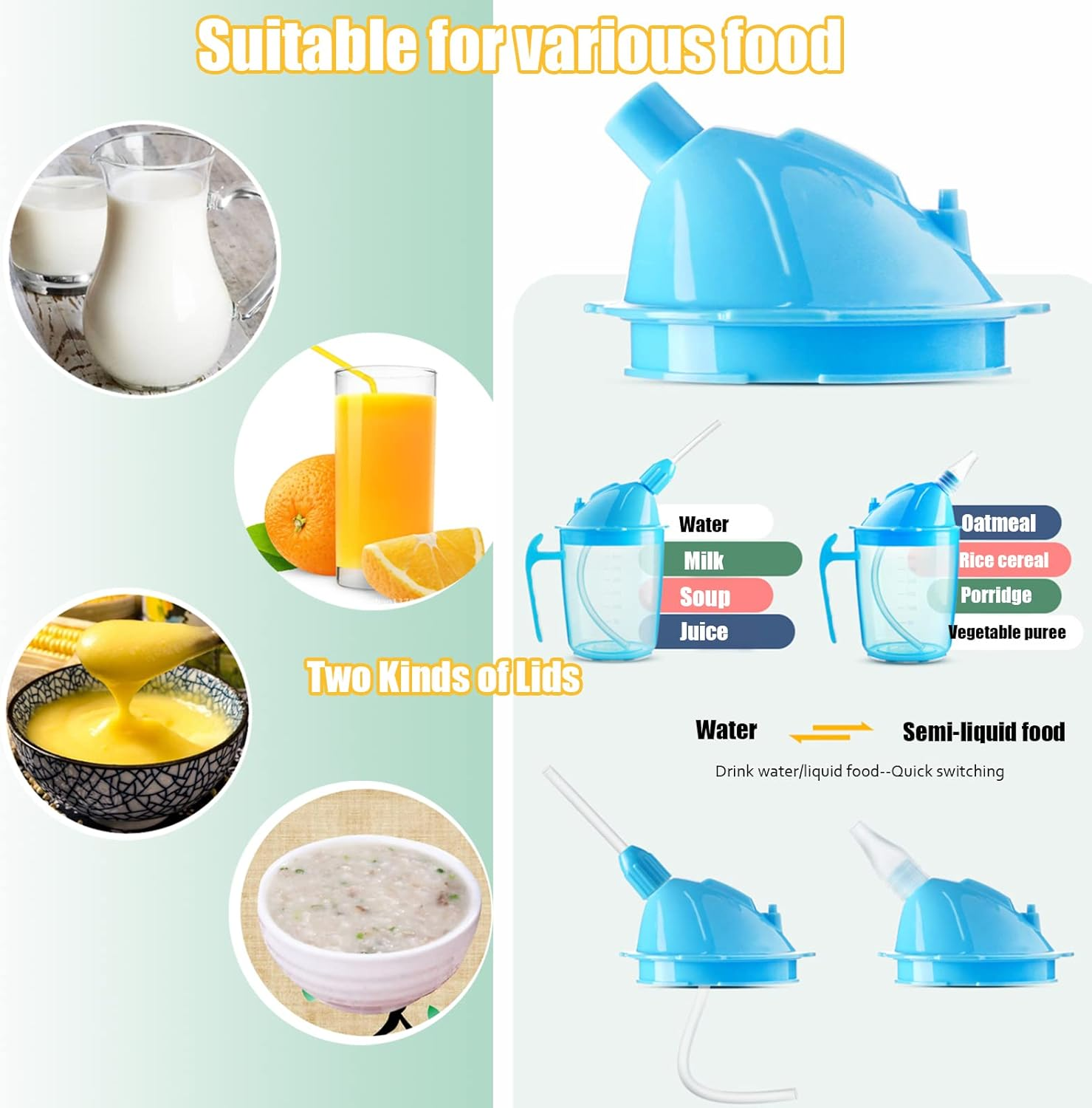 VOPHIA Drinking Beaker Cup for Disabled Adults, Convalescent No Spill Feeding Cup with Straw for Elderly Maternity Drink Water Porridge Soup 350Ml (Blue) image number 2