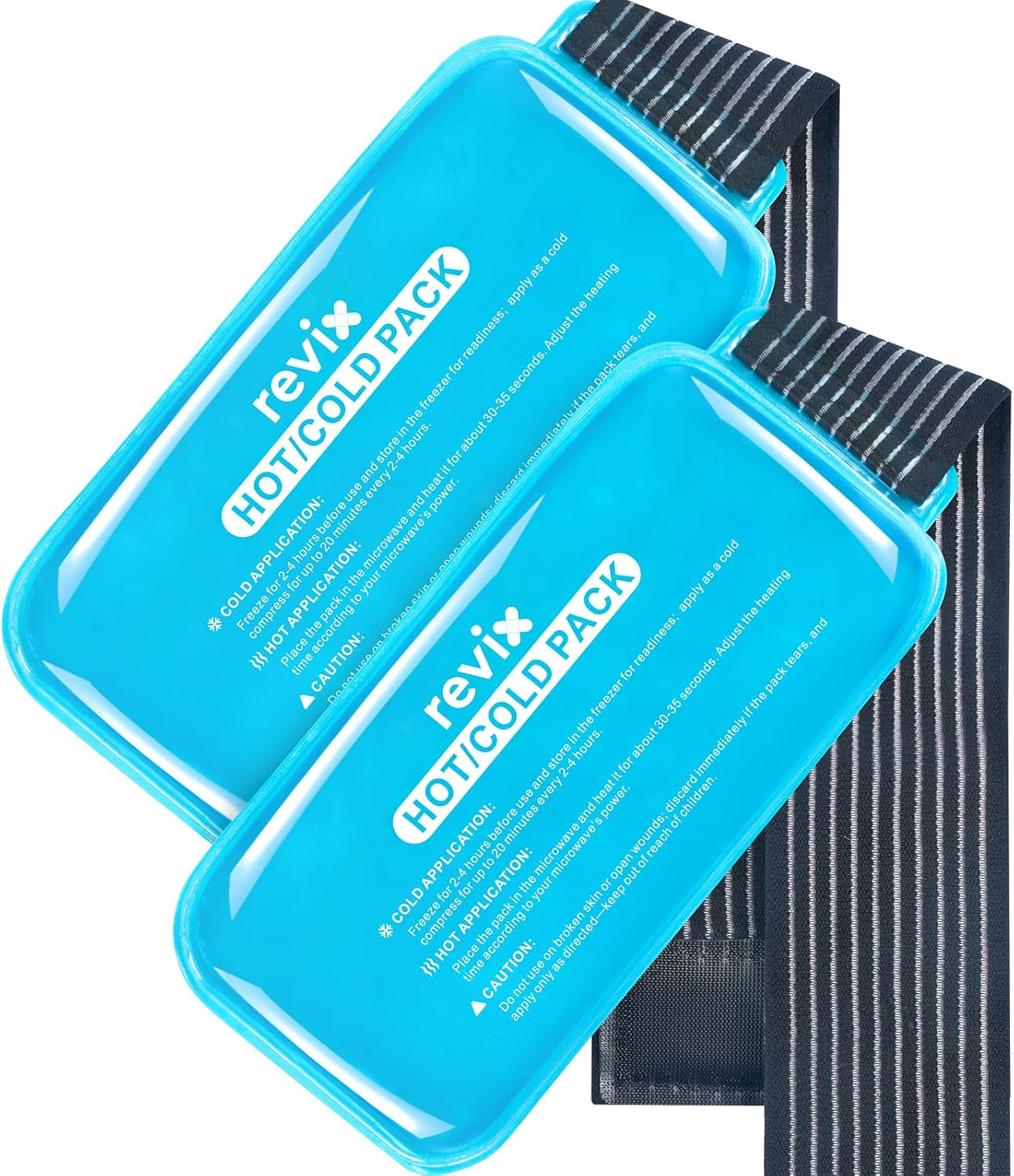REVIX Large Ice Packs for Injuries Reusable, 2 Packs Hot & Cold Gel Ice Packs with PVC Cooling Design & Adjustable Strap, Flexible Therapy on Joints, Muscles, Shoulder, Back and Knee (12" X 6" Blue)