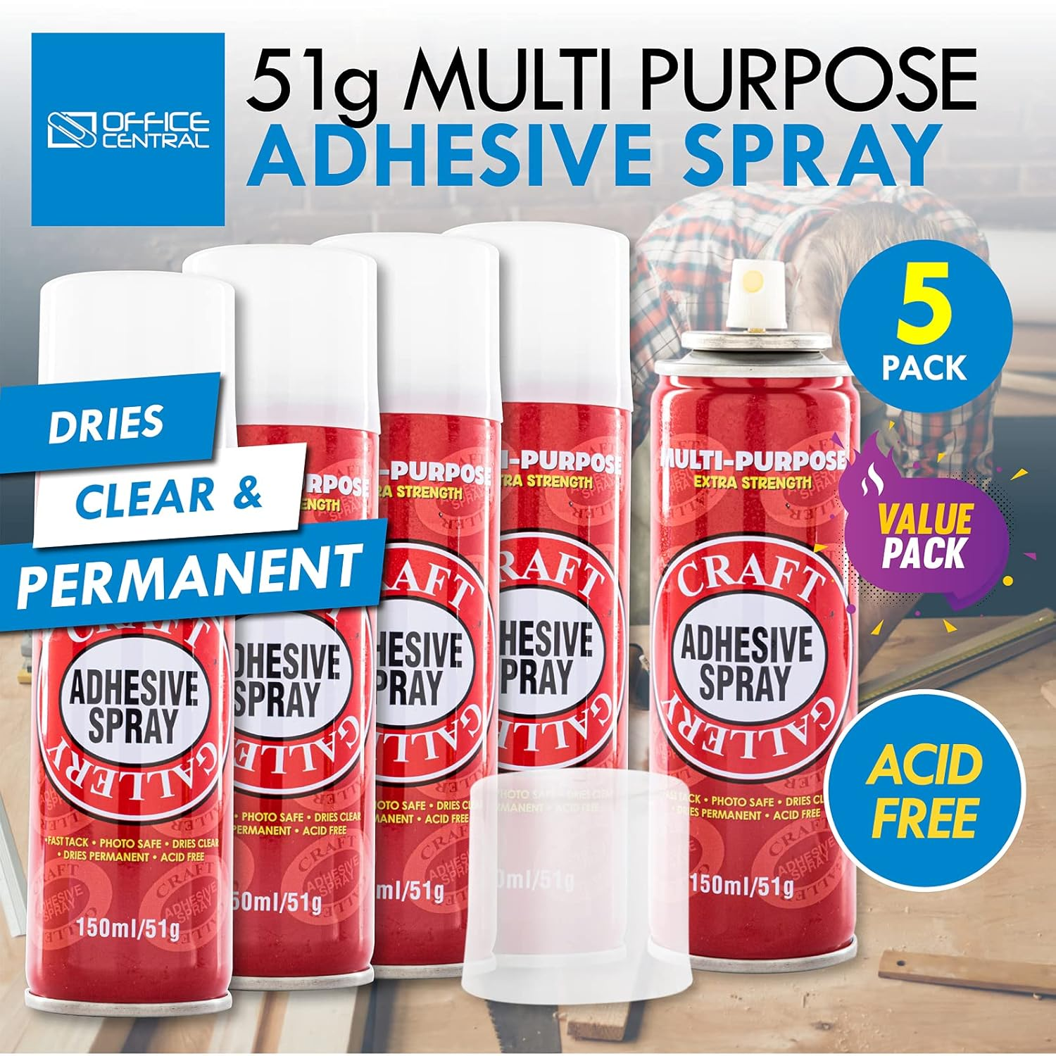 [5PCE] Office Central Multi-Purpose Adhesive Spray, Versatile Bonding Solution, Strong and Reliable Adhesion for Various Applications image number 5