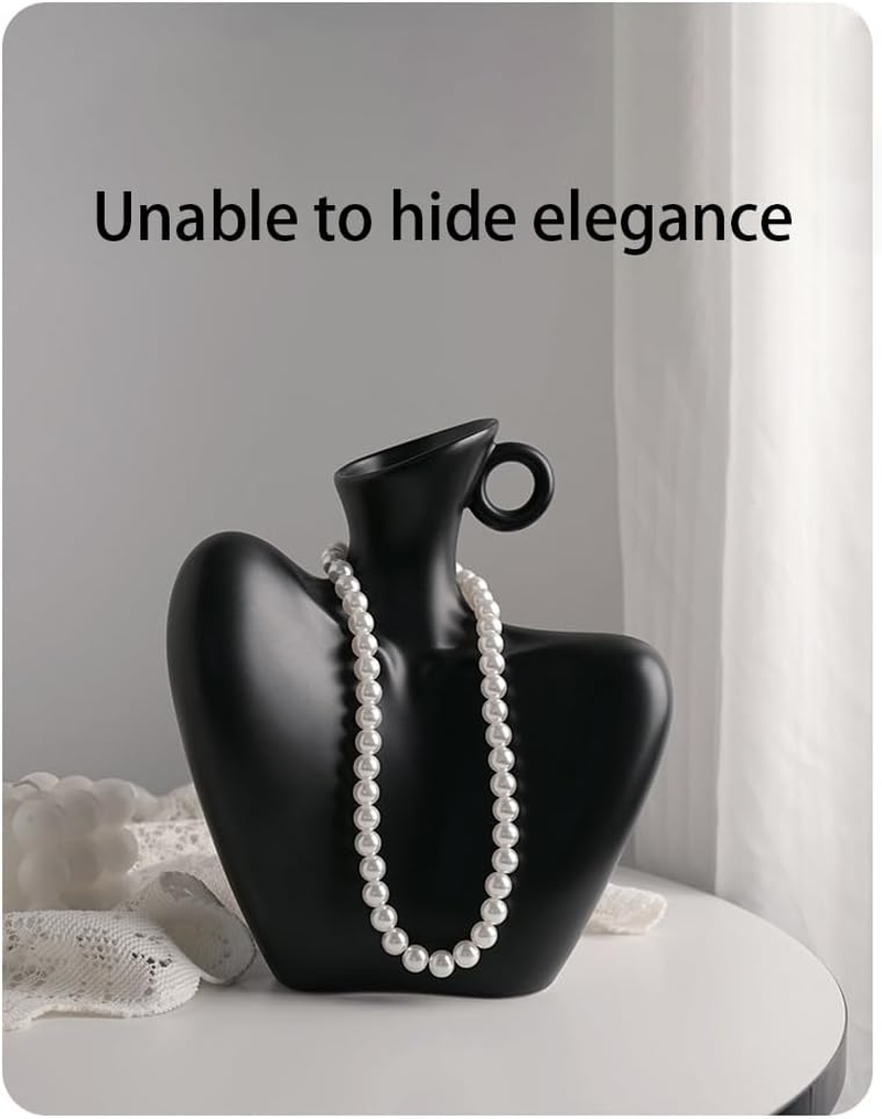 Virellisee Black Vase, 8.2" X7.2, Ceramic Body Art Vase, Suitable for Living Room, TV Stand, Office, Home Decor image number 3