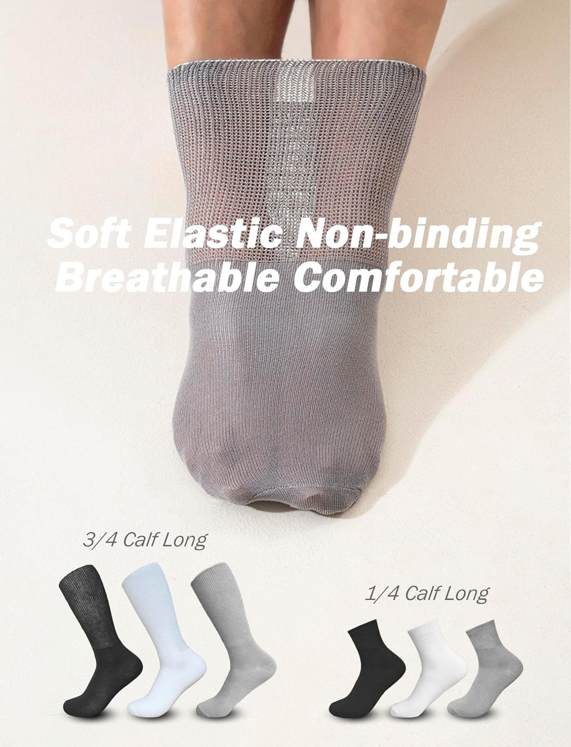 Rolxmed Bamboo Socks Natural Fiber Mositure Wicking Breathable for Casual/Business/Dress/Diabetic Men Women [6Pairs, Size 7-11 ] - Grey_Crew image number 4