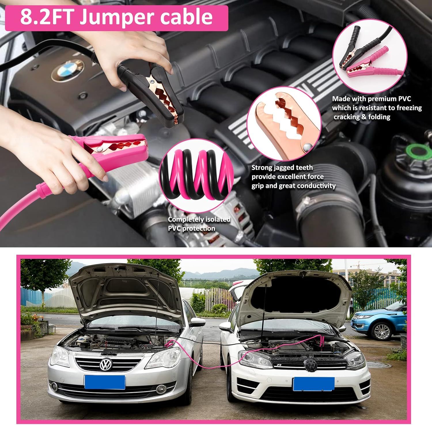HLWDFLZ Car Roadside Emergency Kit - Pink Assistance with Jumper Cables, Auto Repair Tool Set, Deer Whistles, Winter Safety Assist for Teen Girl and Ladies image number 3