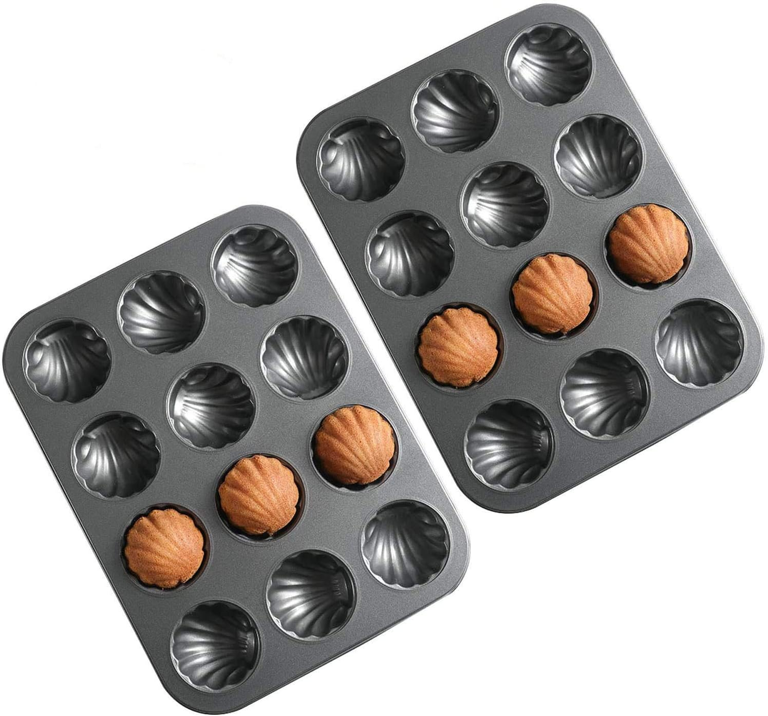 Mold Cake Pan for Madeleine, ZEENEEK 12-Cavity Non-Stick Spherical Shell Madeline Bakeware for Oven Baking - 2 Pack image number 1