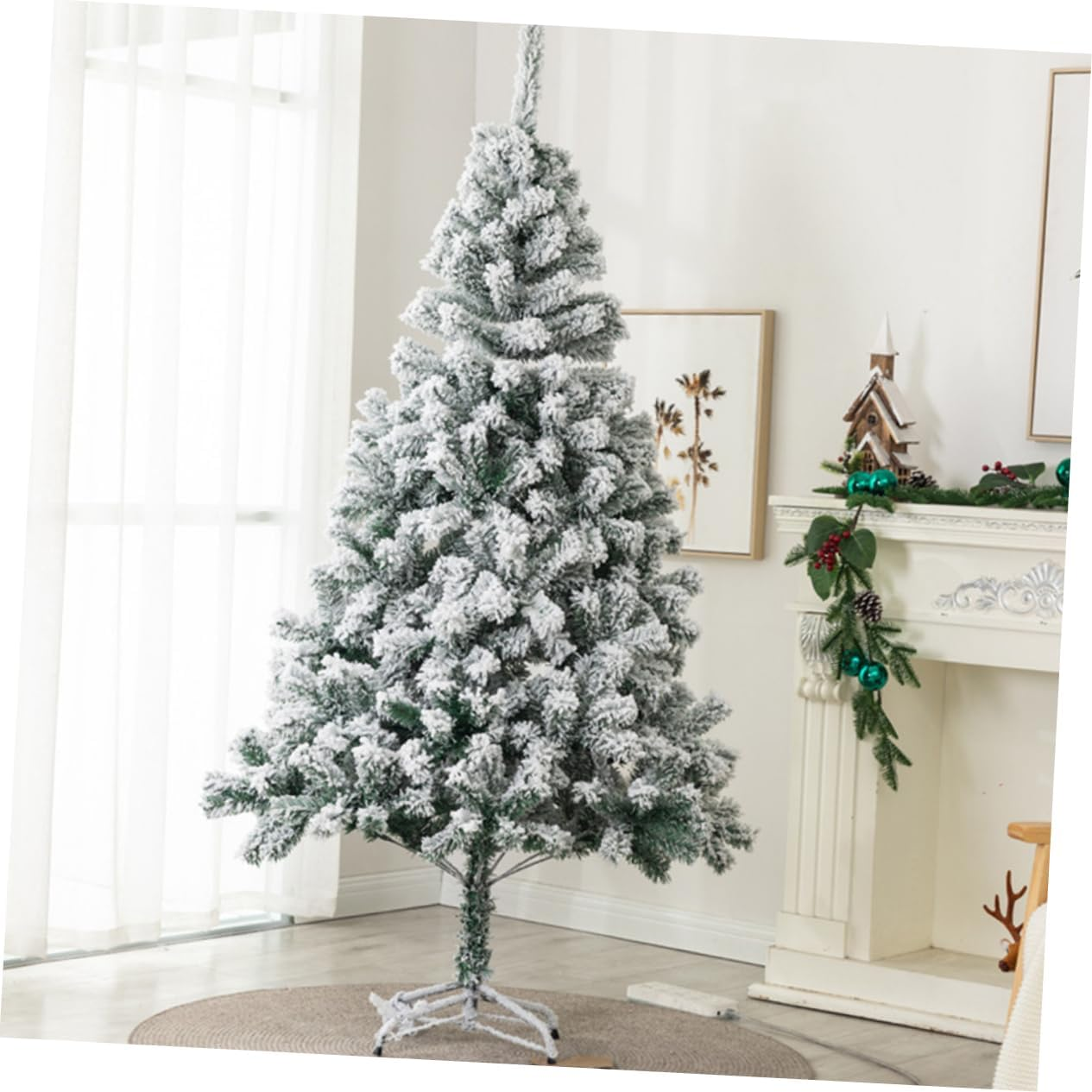 Artificial Flocked Christmas Tree Decor Home Xmas Tree Adornment White Simulated Christmas for Decoration Random Style image number 4