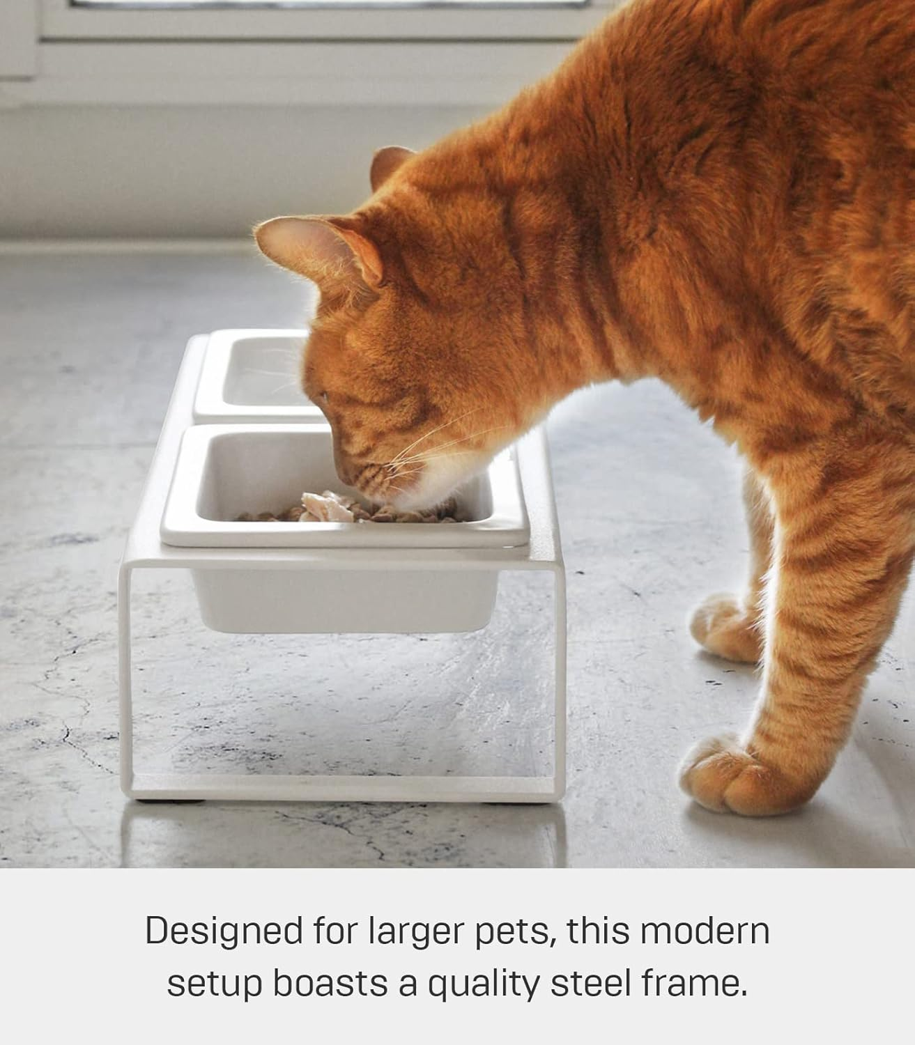 Yamazaki Home Pet Food Bowl Steel and Ceramic Pet Food Stand White image number 4