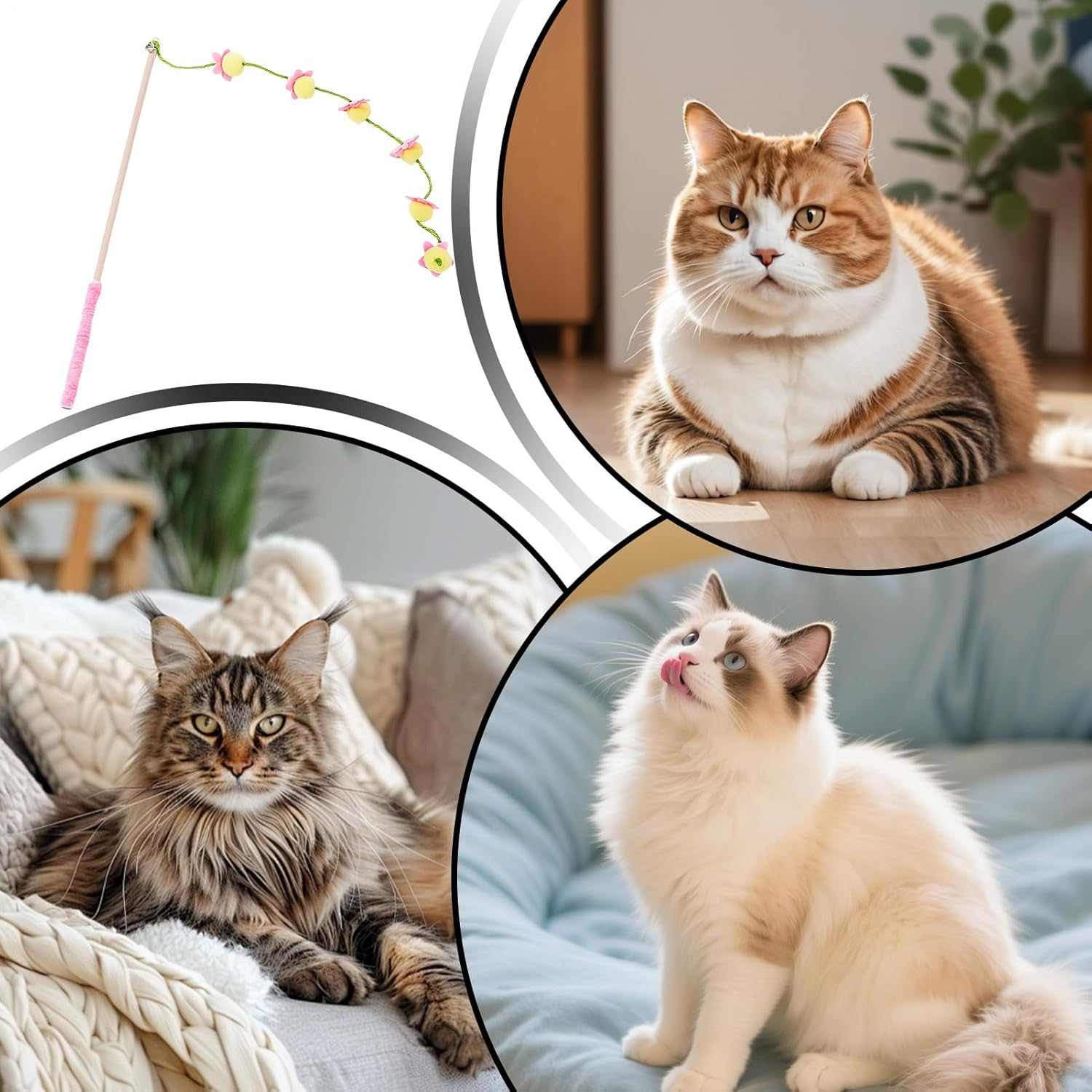 Rronnoy Cat Wand Toy - Fruit Design String with Non-Slip Handle | Cat Pole Toy | for Kitten Indoor Play Boredom Bird Fish Mouse - Yellow image number 6