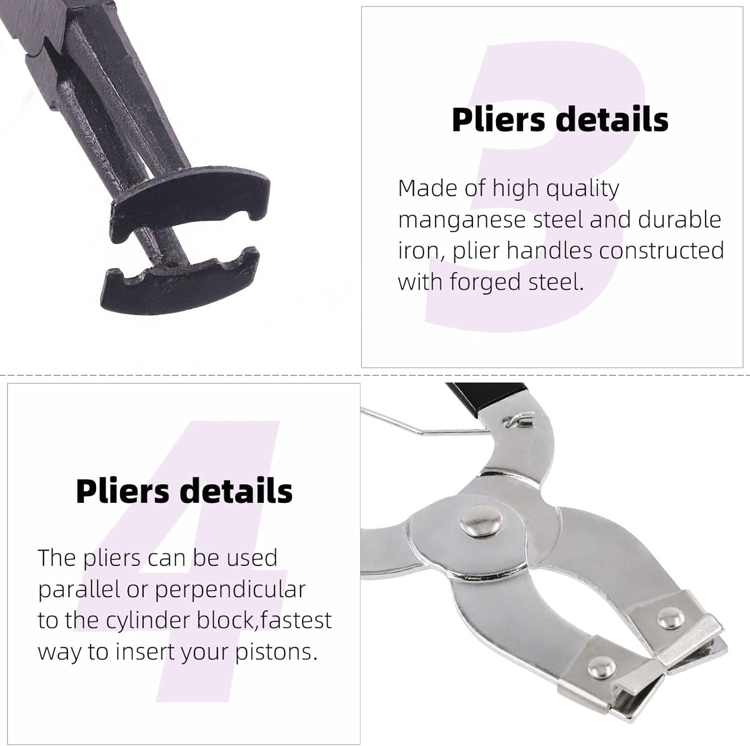 Swpeet 17Pcs Adjustable Black Piston Installer Pliers and Green Car Engine Piston Ring Compressor Pliers with 2.4" - 5.7" Piston Rings Kit with Carrying Box for Car Truck Auto Engine image number 3