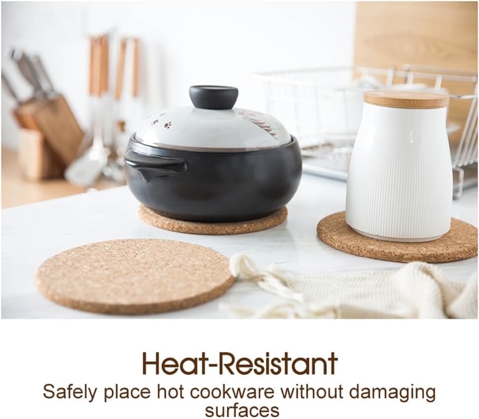 Tootoo 2/4/6PCS Natural Cork Trivets - 18CM round Heat Resistant Hot Pad Set for Kitchen Countertops, Dining Tables - Non-Slip, Eco-Friendly Pot Holders & Hot Plate Mats (6) image number 1