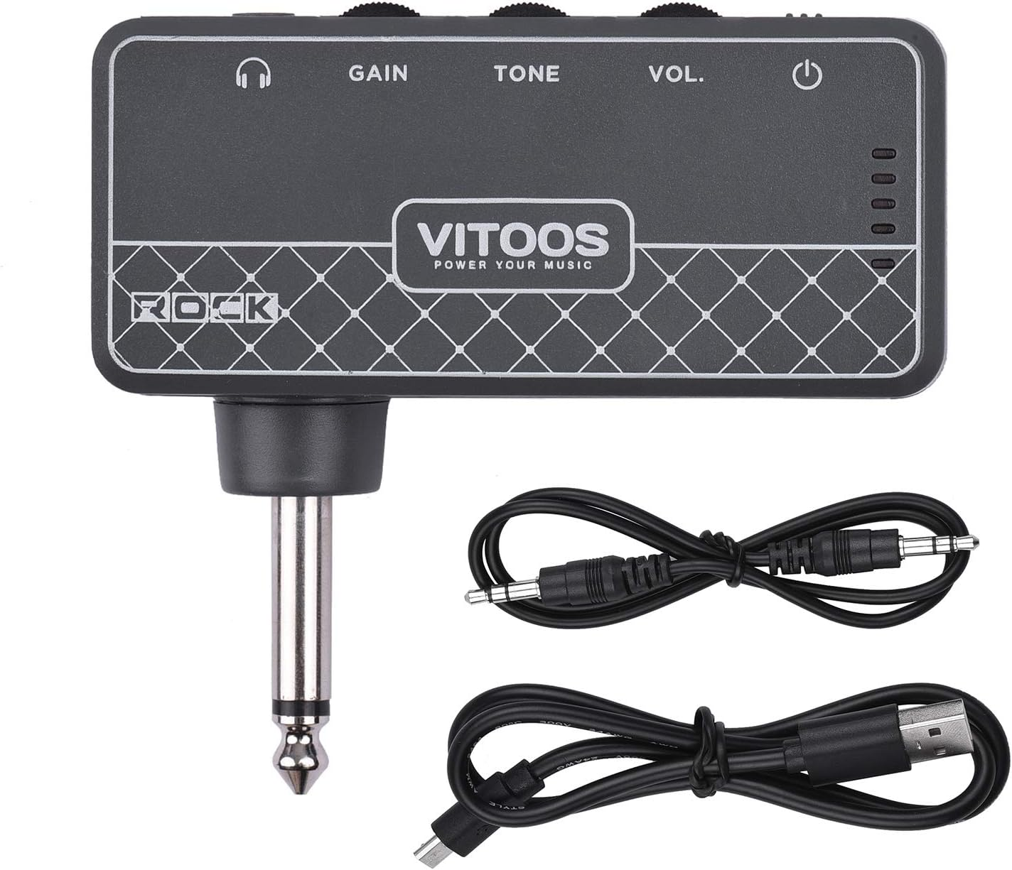 Rock Guitar Headphone Amplifier Amp 1/4 Inch Plug 3.5Mm Headphone Jack & Aux in with Gain Tone Volume Contorls Built-In Battery image number 3