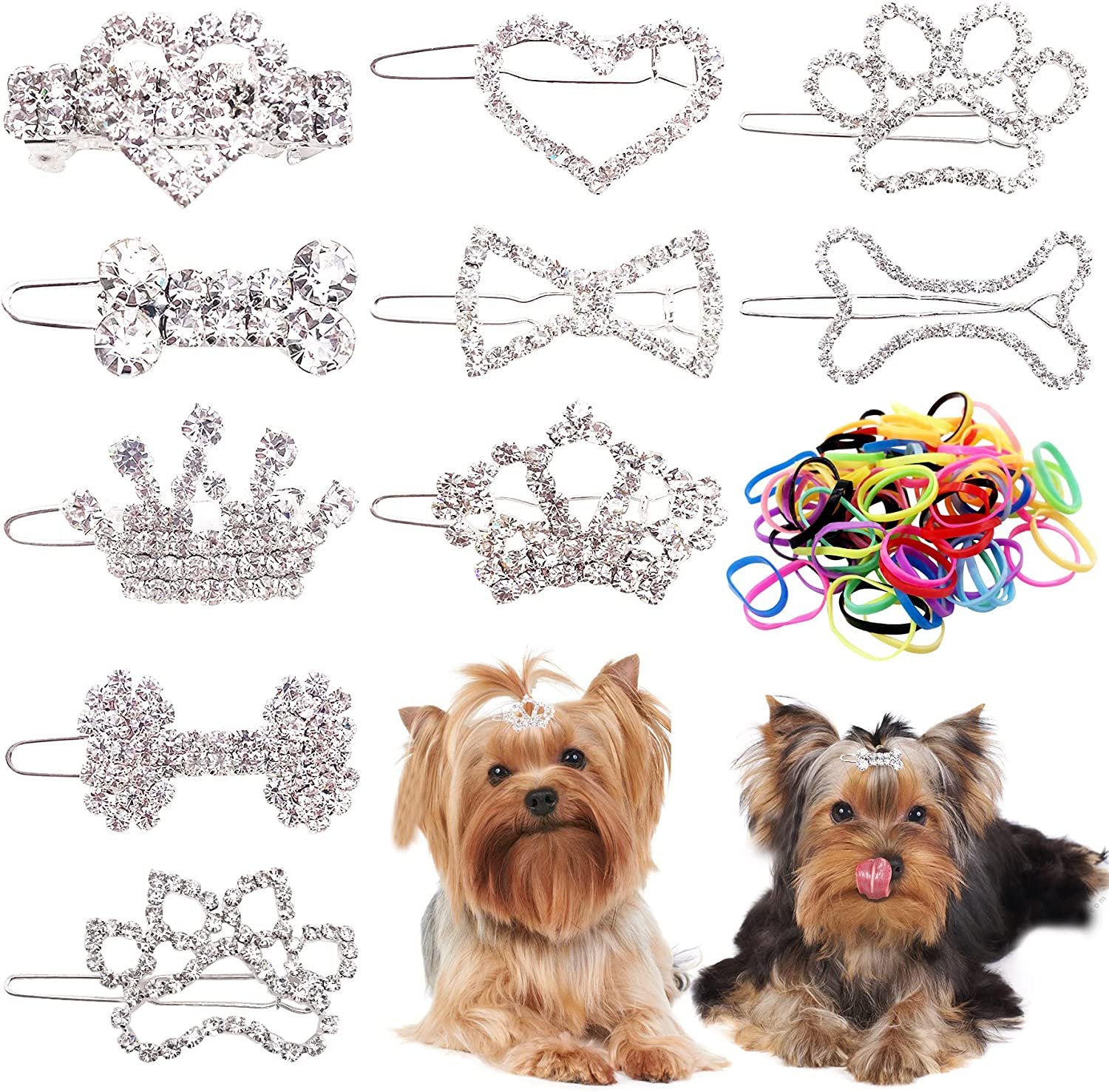 PET SHOW Dog Tiara Crown Hair Clips Bows for Small Dogs Costume Crystal Rhinestone Girls Puppies Barrette Grooming Hair Accessories