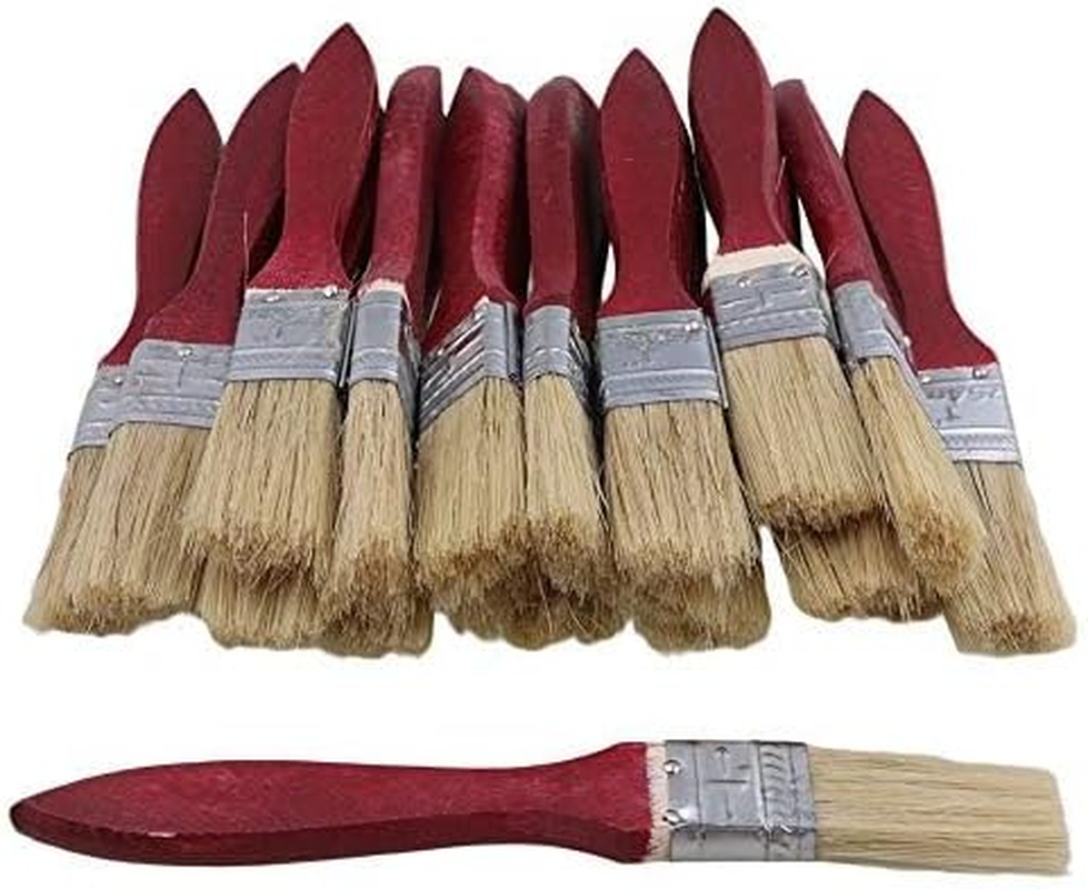 20 Pcs Red Wood Handle Bristles Brush Oil Paint Brushes 1 Inch image number 3