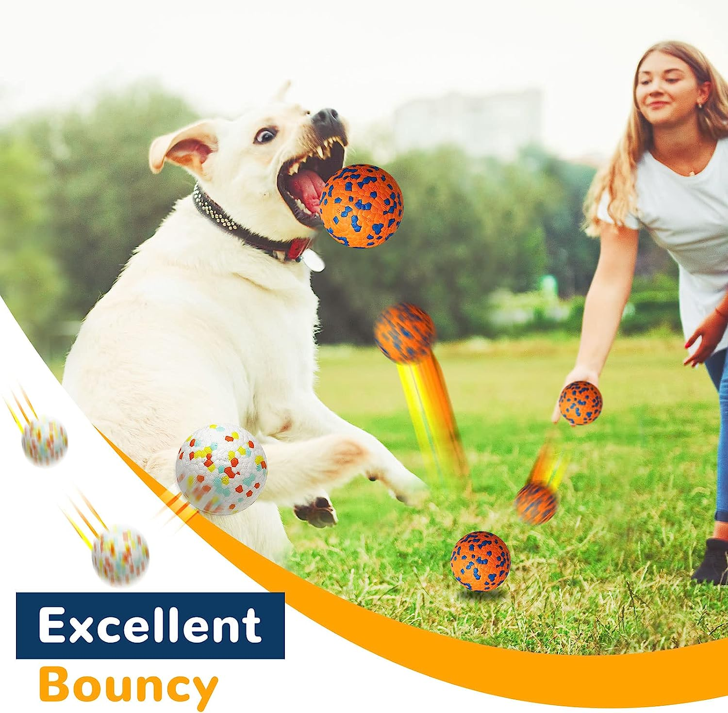 Petcare 2 Pack Dog Balls Toys for Aggressive Chewers Indestructible Tennis Balls for Medium Large Dogs Water Toy Chew Balls Tough Durable Big Dog Toys Bouncing Ball for Dogs to Fetch, Orange+White image number 5