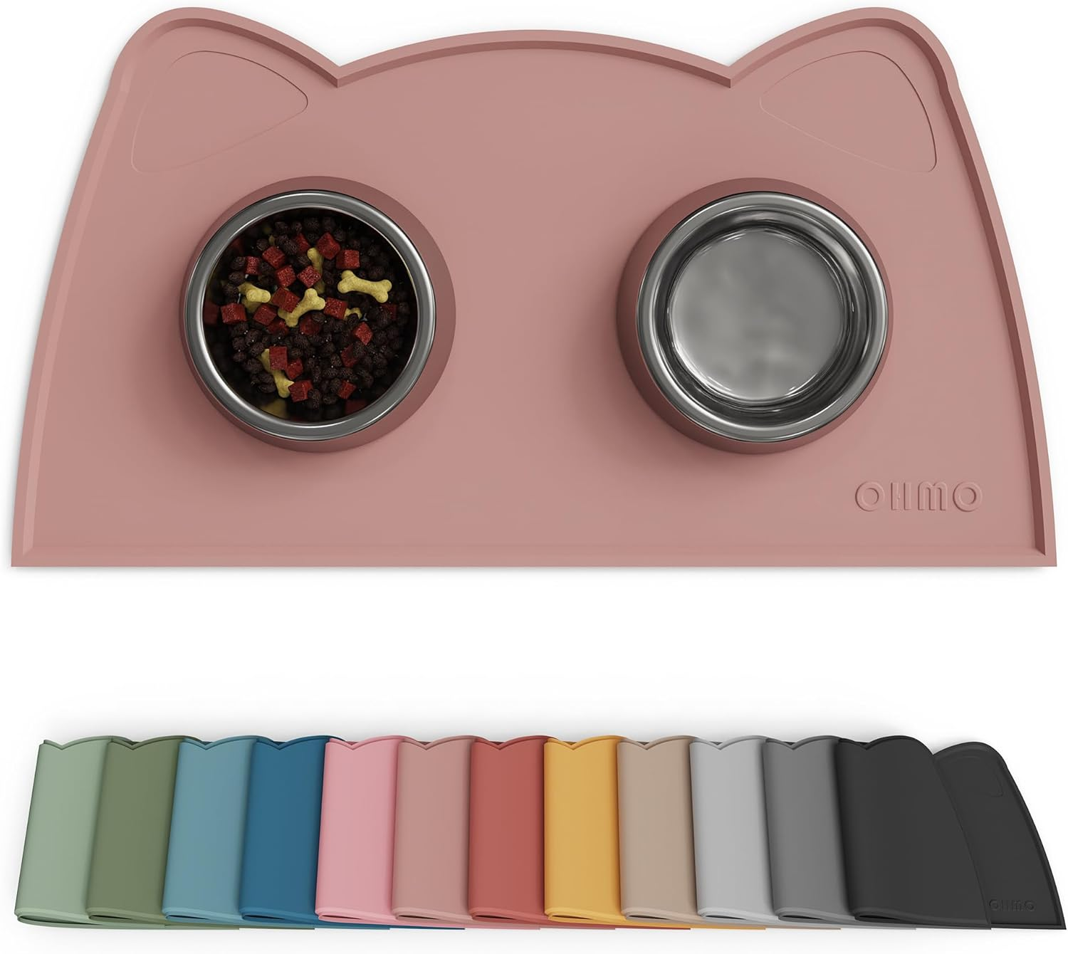 OHMO Cat Food Mat, Silicone Waterproof Dog Food Mat, Non-Skid Spill Proof Pet Feeding Mat for Food and Water, Easy to Clean Dog Placemat(Coral, 46 * 25Cm) image number 1