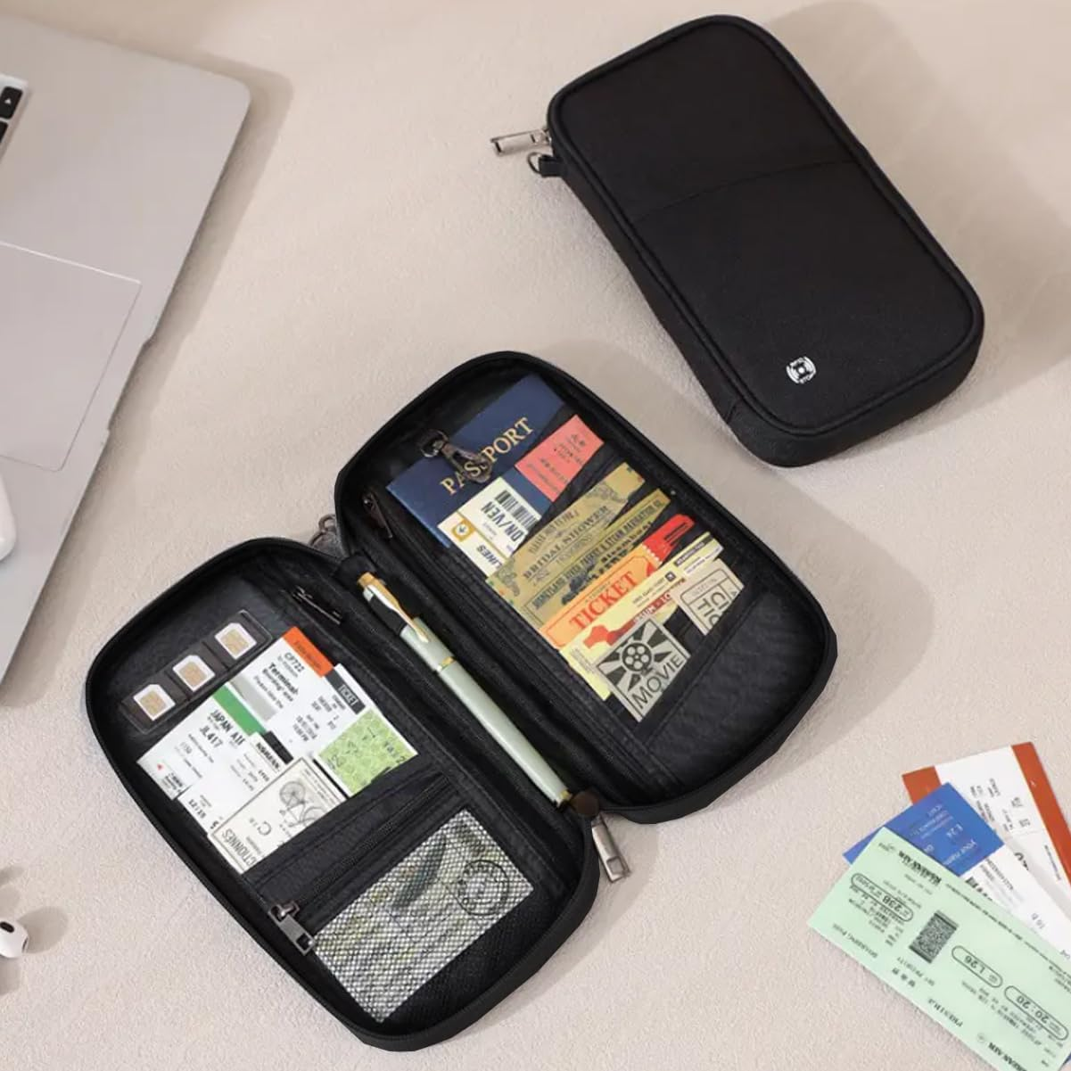 Travel Passport Wallet for Family, RFID Blocking Waterproof Document Organizer for Men & Women, Holds 4-6 Passports, Tickets, Cards & Cash, Compact Grey Travel Wallet image number 2