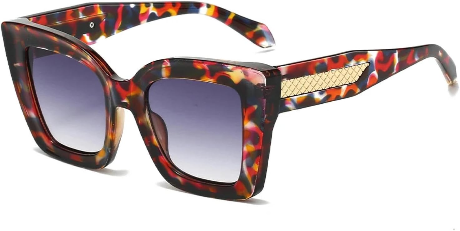 HPIRME Women Glasses Big Frame Ladies Retro Screen Eyewear Double Color Shades(Red DH) image number 2