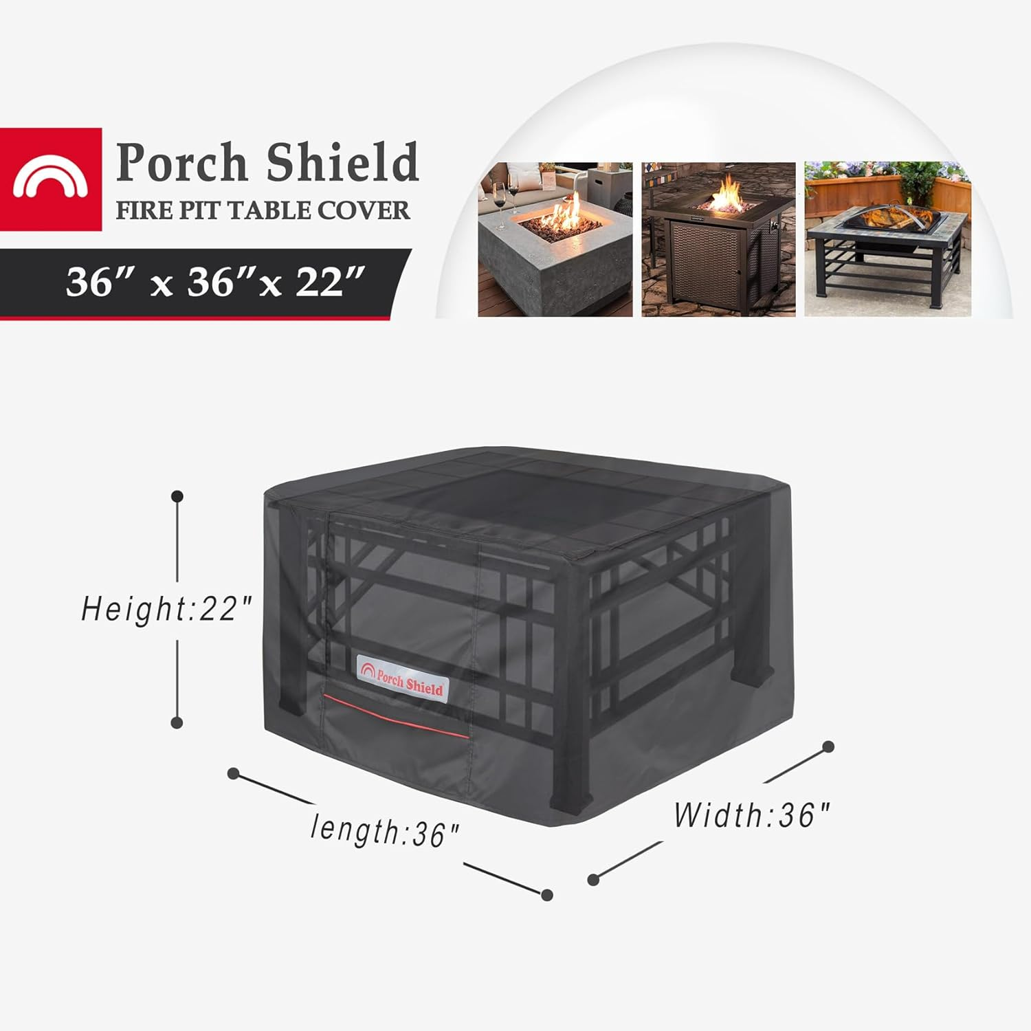 Porch Shield Square Patio Fire Pit Cover Fade Resistant Waterproof Outdoor Firepit Cover 36 X 36 Inch for Gas Propane Fire Table