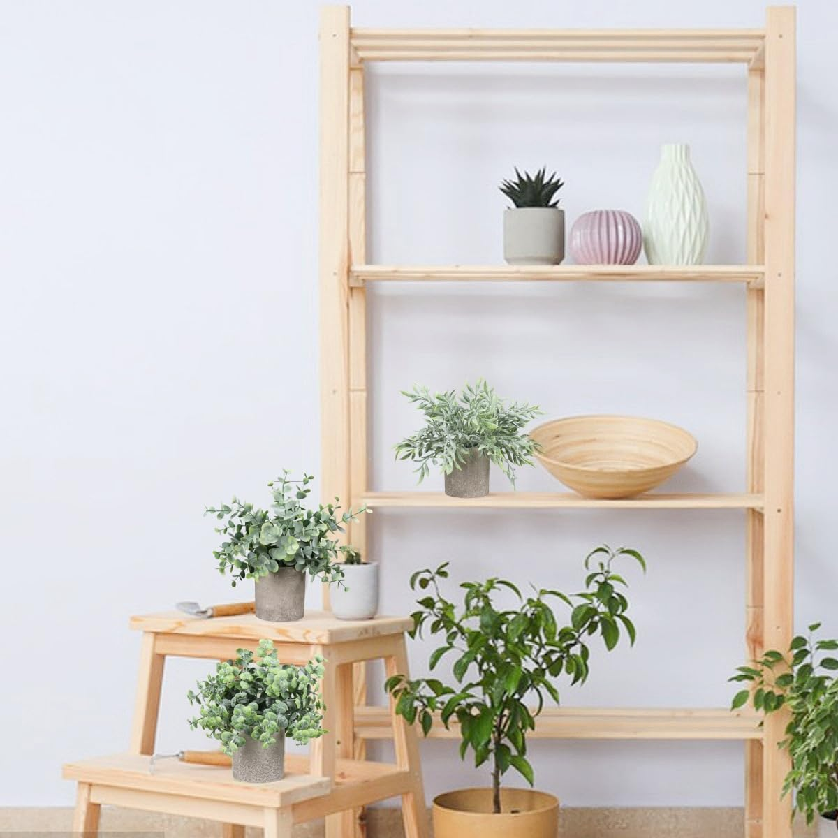 Mini Potted Artificial Plants, Eucalyptus, Nandina, Dalbergia, 21-23 Cm Tall, Indoor Greenery, Tabletop D&eacute;cor Centrepiece - Green-2 image number 3