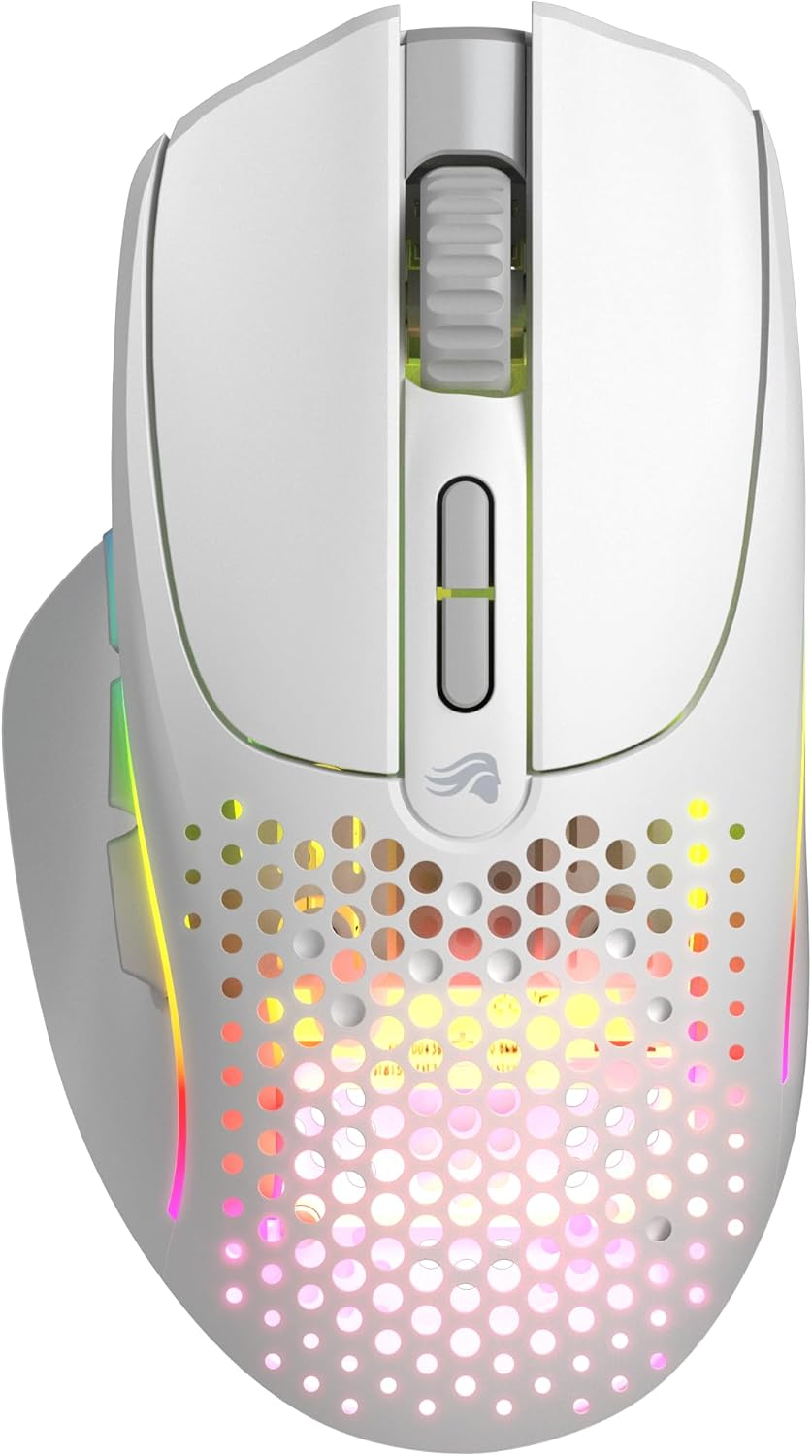 Glorious Gaming Model I 2 Wireless Gaming Mouse - Hybrid 2.4Ghz & Bluetooth, 75G Superlight, 9 Buttons (2 Swappable), RGB, PTFE Feet, MMO/MOBA/FPS, Long Battery Life, Side Thumb Rest - White