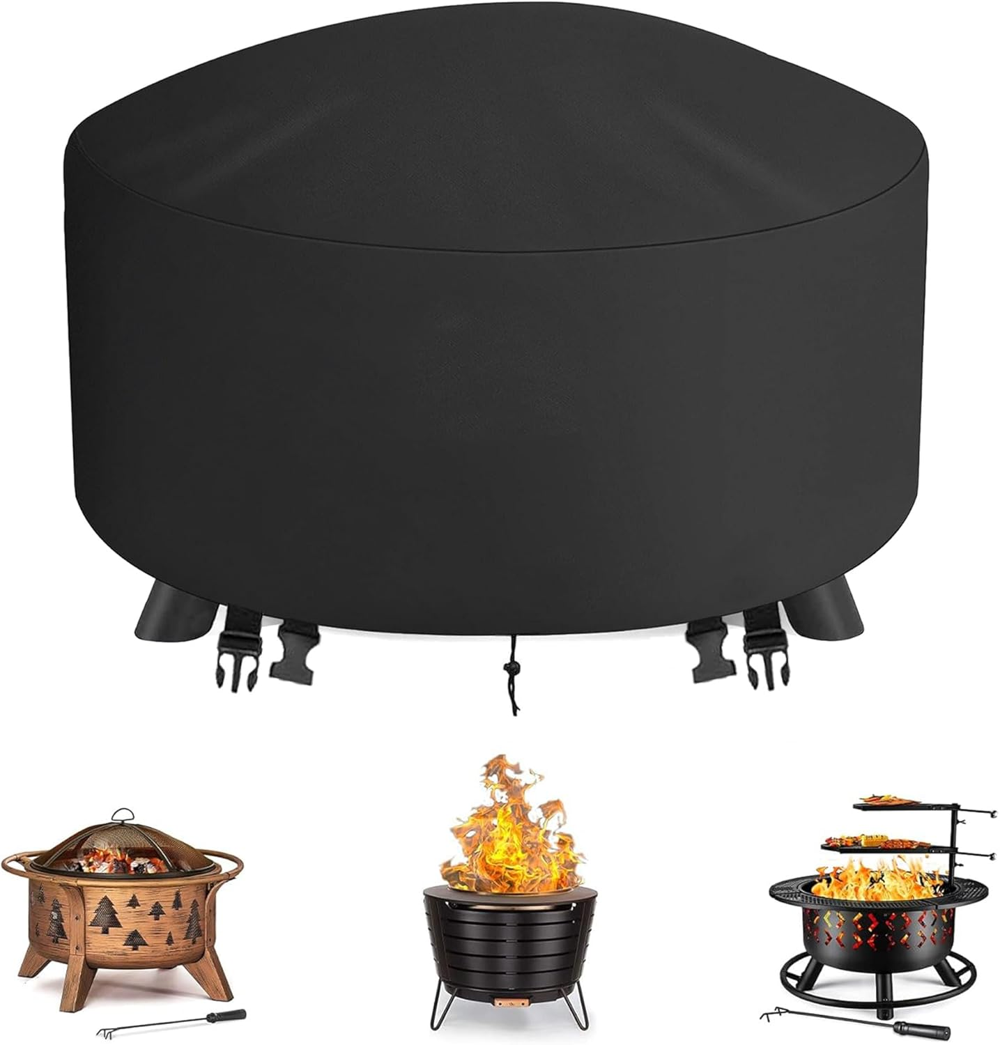 Fire Pit Cover round 101CM BBQ Cover Outdoor Waterproof Firepit Cover Patio Fire Table Cover Outdoor 40 Inch round Fire Bowl Cover for Garden, Lawn, Heavy Duty 600D - 101X101X50Cm