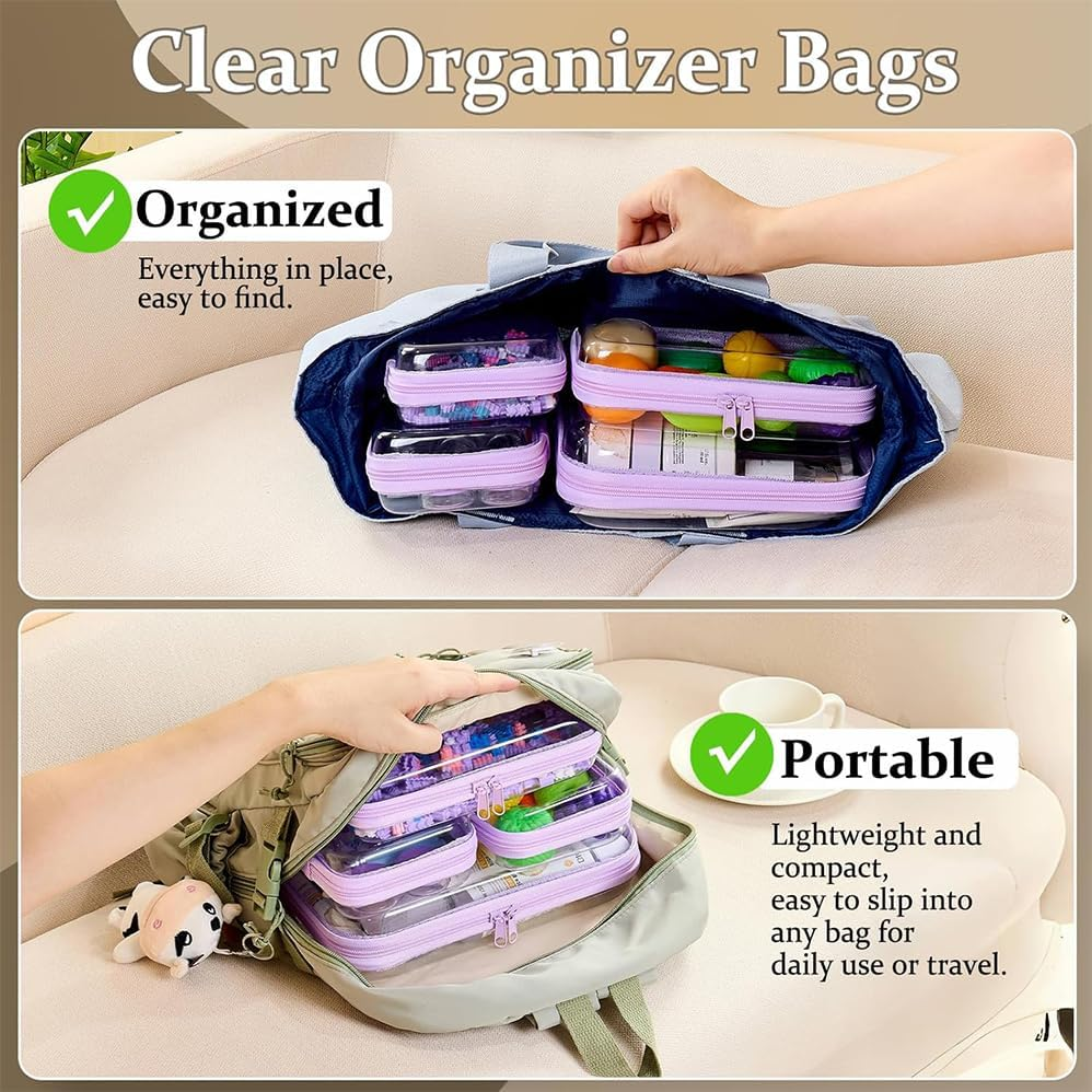 3 Pack Portable Waterproof Cosmetic Bag with Zipper, Small Medium Large Portable Travel Makeup Bag Organizer Bin, Clear Hard Shell Zipper Case for Cosmetic Storage, Putting Snacks(Purple) image number 5