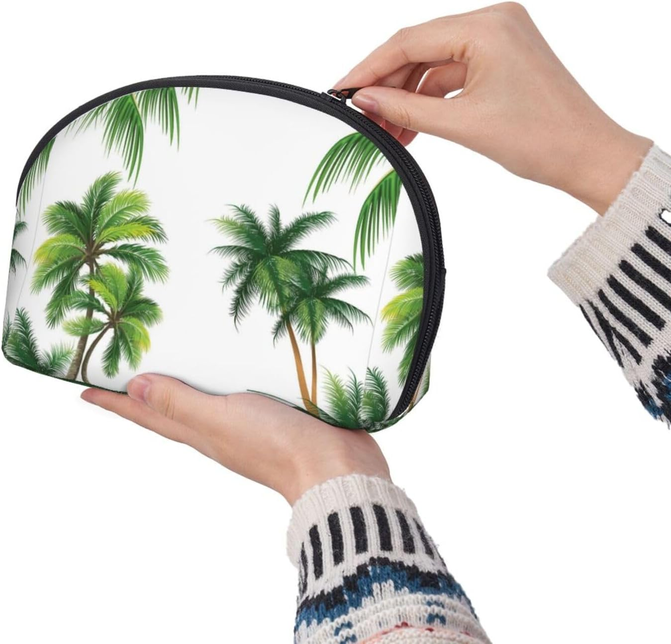 Cozimangoe Coin Pouch Makeup Bags Set, 2 Piece Shell Shape Cosmetic Bag with Pockets for Daily Travel Handbag Lipstick Keys Toiletry, Personalized Coconut Palm Tree