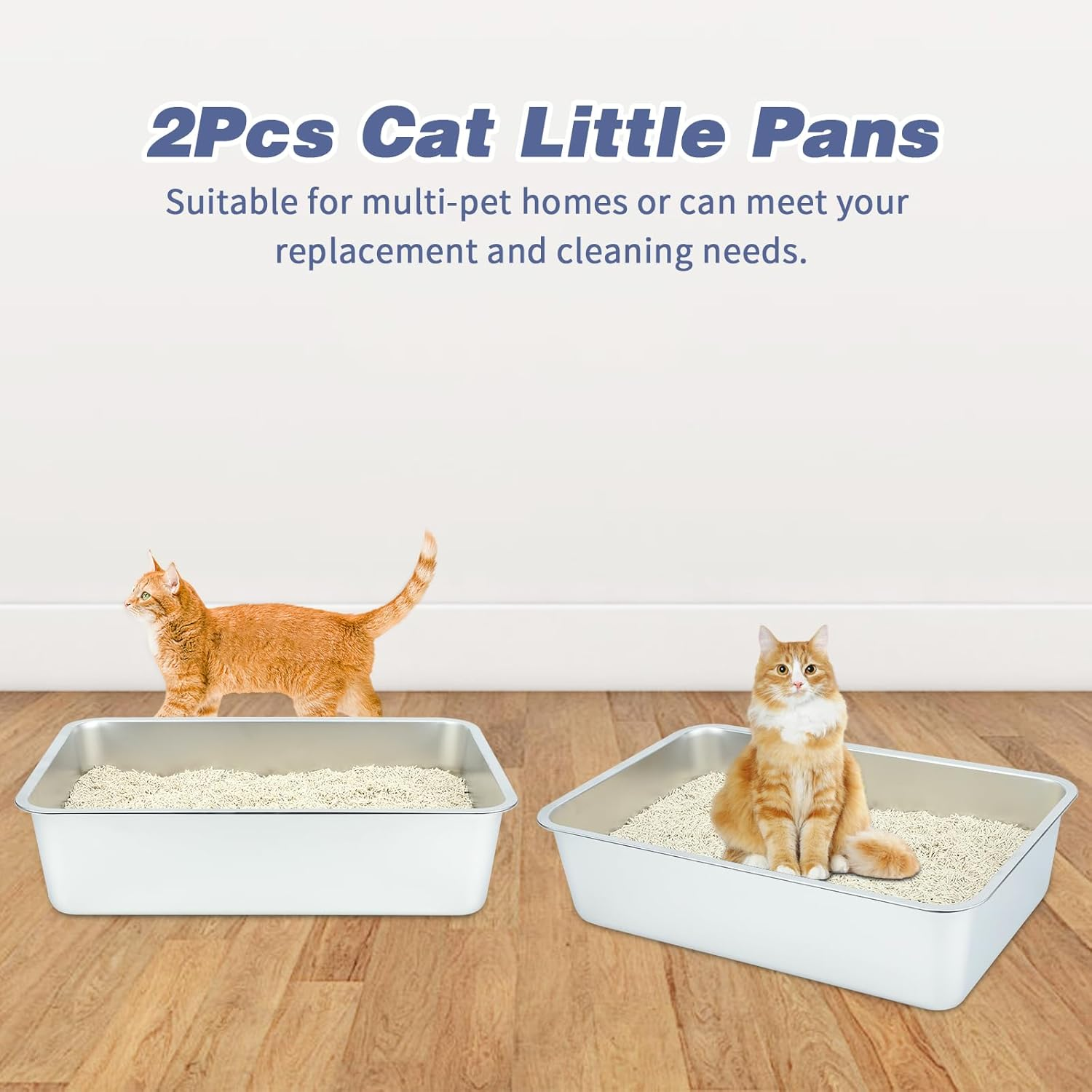 YUEPET 2 Packs Large Stainless Steel Cat Litter Box, Non Stick Metal Cat Litter Pan, Rustproof Tall Cat Litter Tray Easy to Clean Suitable for Cats Kitty 23.6"X15.7"X5.9" image number 1