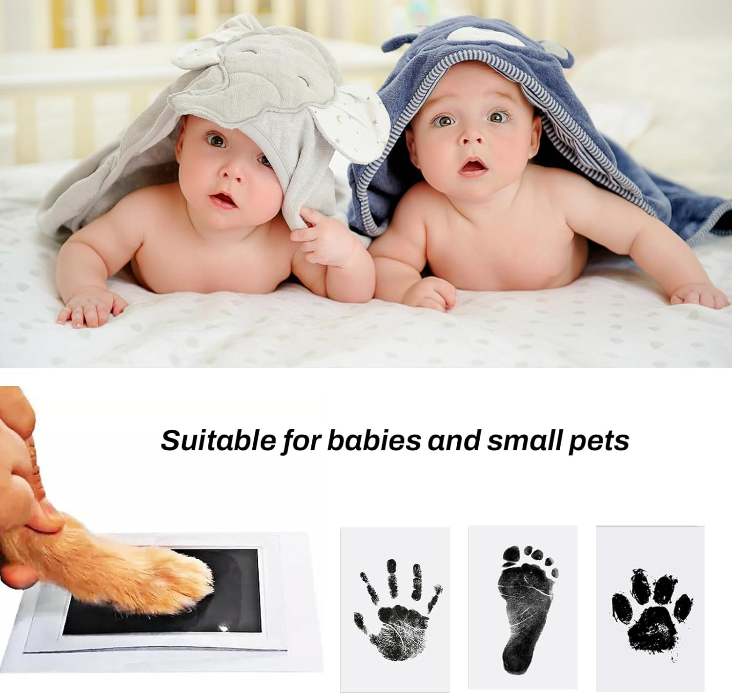 Baby Hand and Footprint Kit, 4Pcs Baby Footprint Kit & Handprint Kit Pet Paw Print Kit with 4 Ink Pads and 8 Imprint Cards Safe for Hands and Feet Family Keepsake Baby Shower Gifts (Black) image number 6