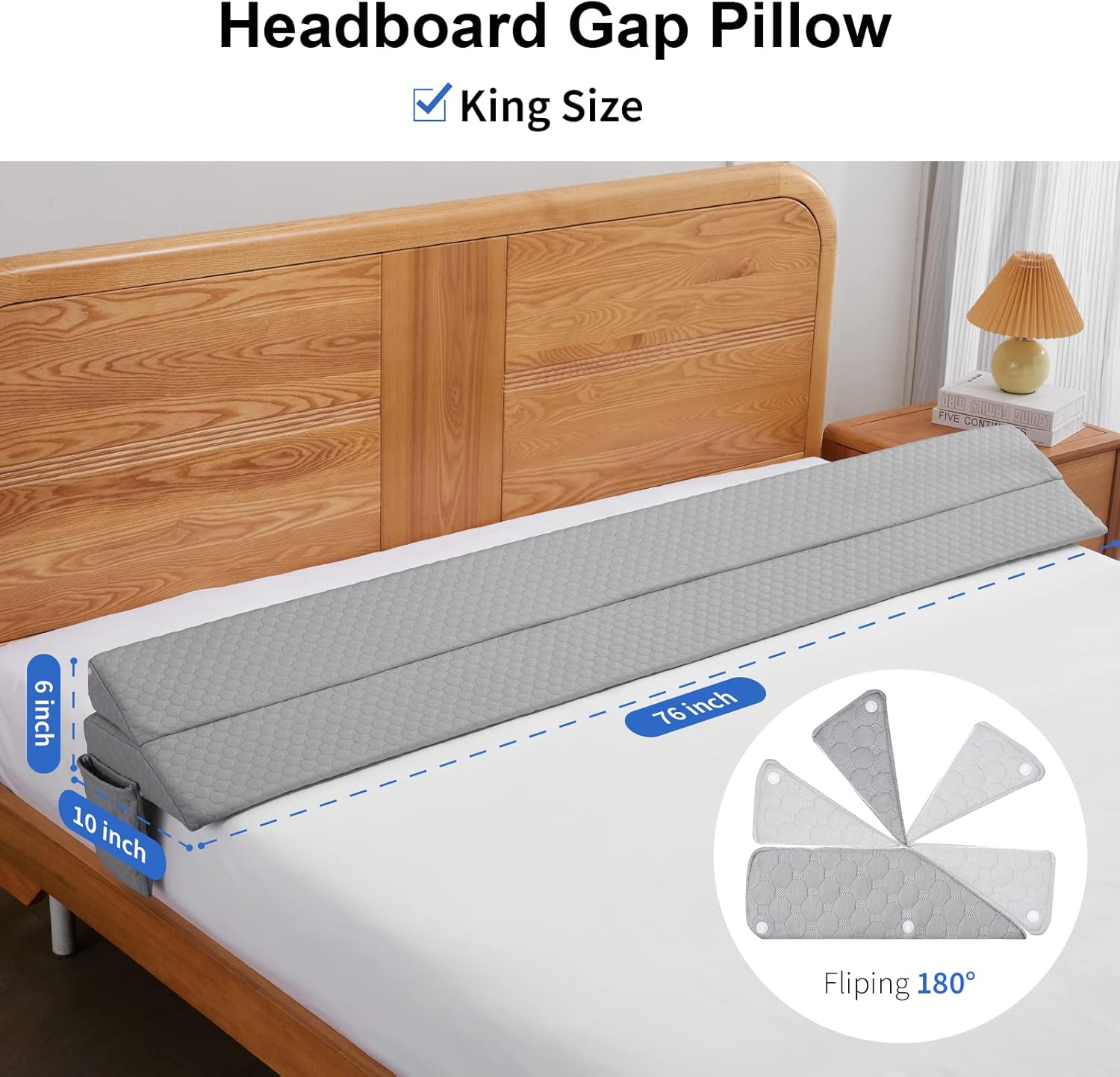 EUHAMS King Size Bed Wedge Pillow - Bed Gap Filler Mattress Wedge Headboard Pillow Close the Gap 0-7" between Your Headboard and Mattress or Wall for Sleeping Backrest Pillow (76"X10"X6" Gray)