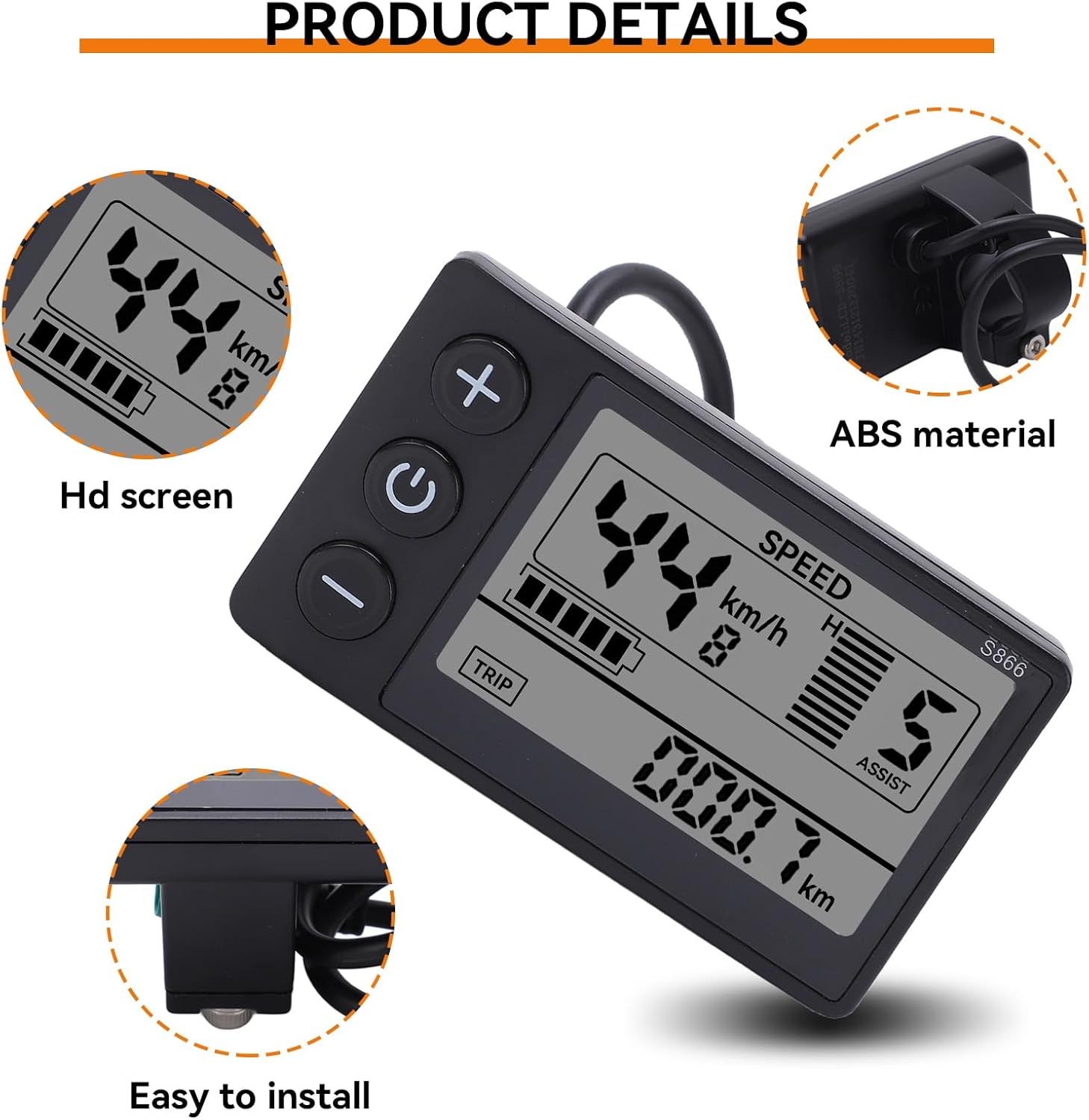Electric Bike LCD Display Meter, 24V 36V 48V E Bike Display Meter Control Panel with Waterproof Plug Conversion Kit for Electric Scooter 22.2Mm/0.9In Handlebars image number 6