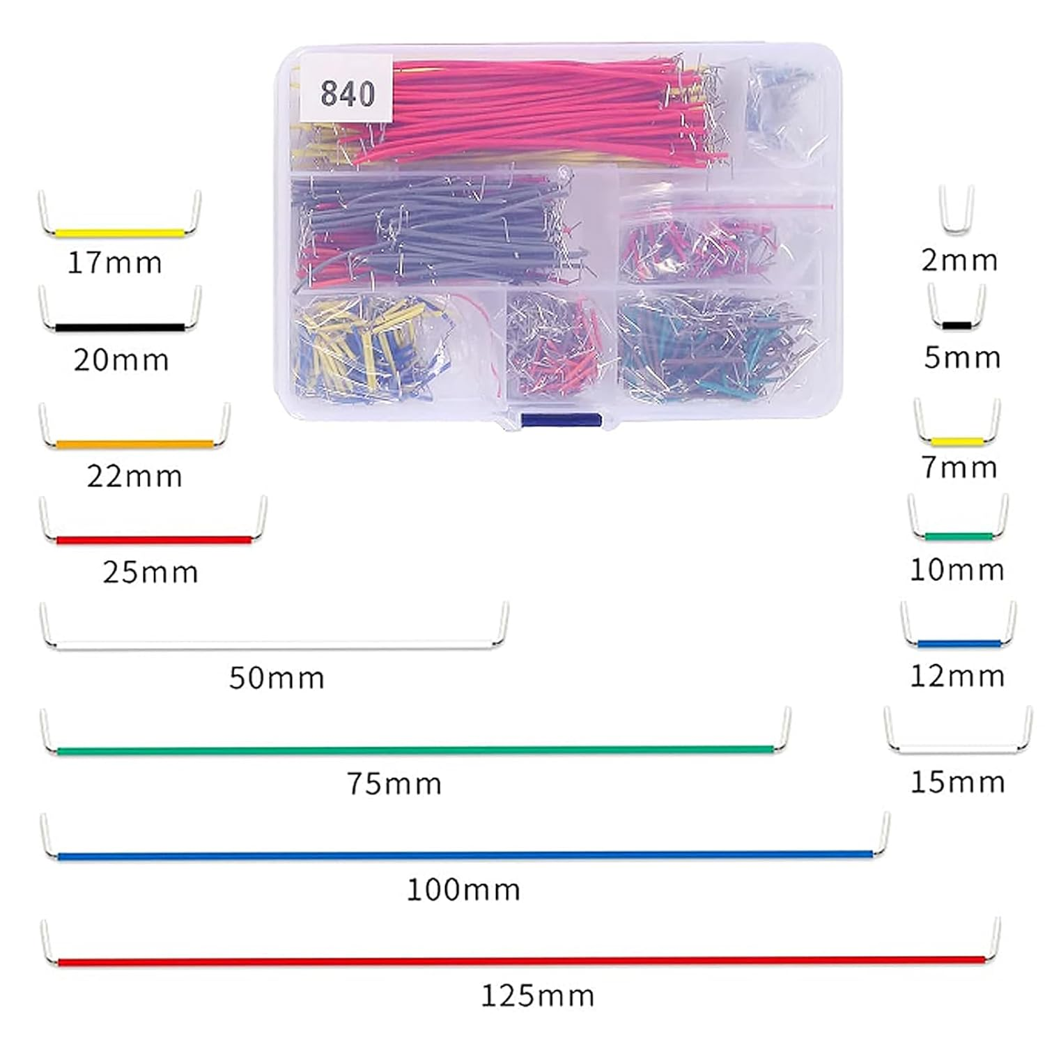 DIANN 840Pcs Breadboard Jumper Wire Kit 14 Values Jumper Wires Kit 2-125Mm Solderless Flexible Breadboard Connecting Line Cables image number 4