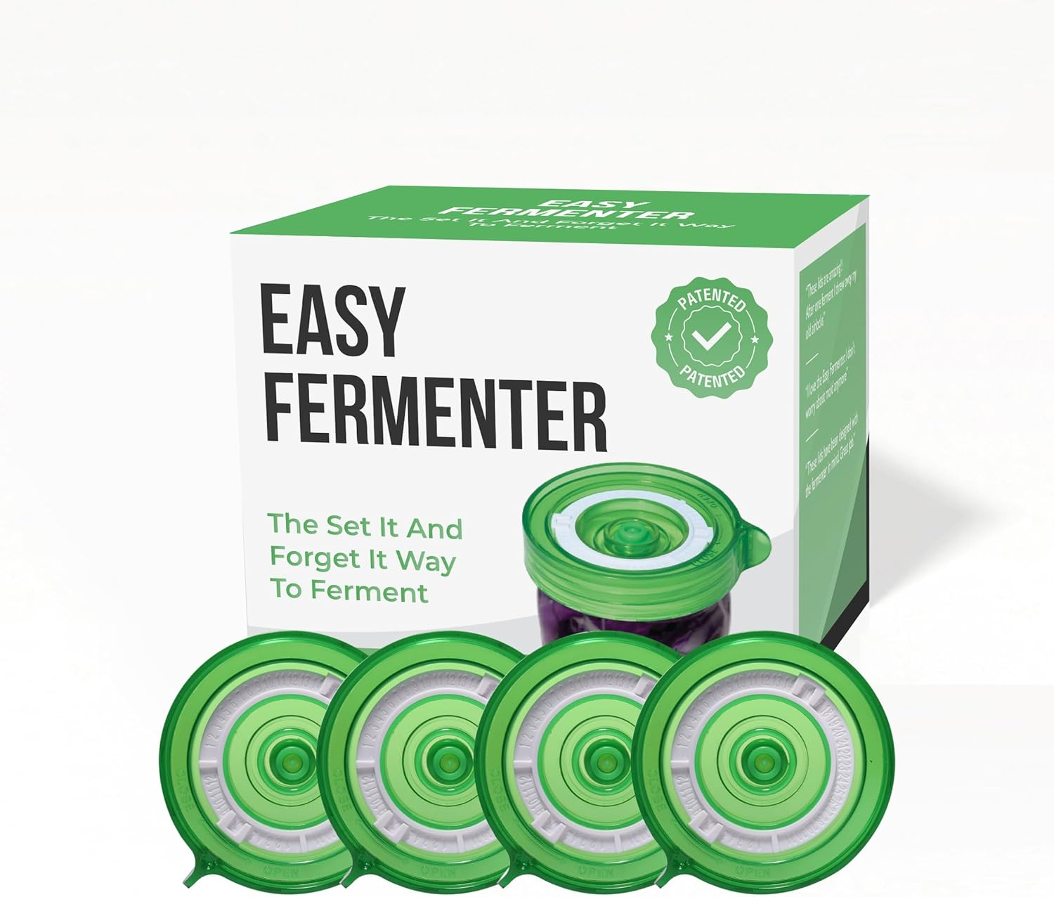 Easy Fermenter Fermentation Kit, Mason Jar Airlock Lid for Wide Mouth Jars, Kimchi, Pickle, and Sauerkraut Fermenting, Pack of 4