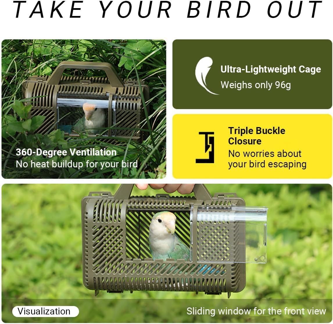 AIMALL Handheld Portable Parrot Travel Cage - Lightweight 96G, 360&deg; Ventilation & Triple Buckle for Small Parrots Budgies Cockatiels Birds image number 3